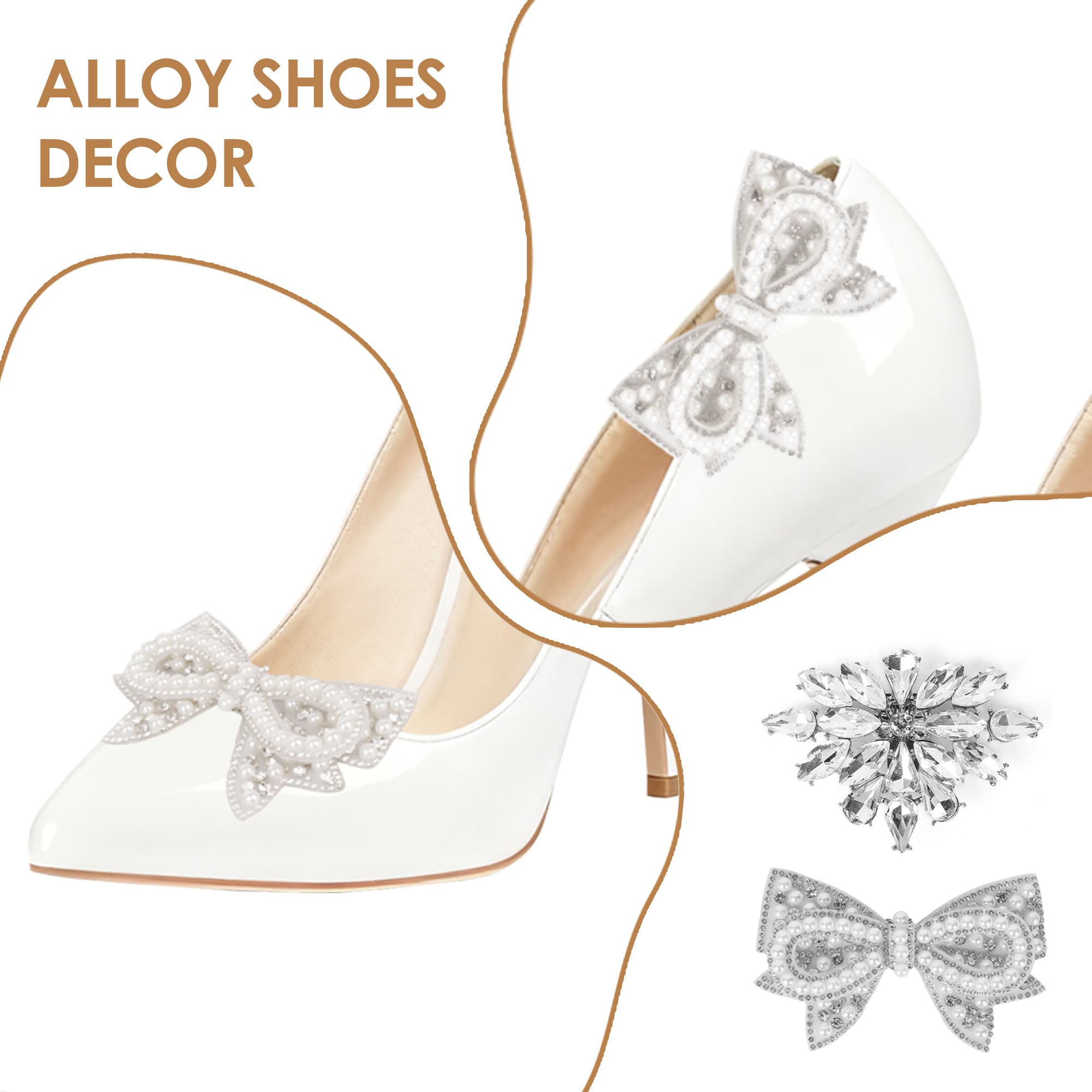 ReignSword 4 Pcs Rhinestone Shoe Clips, Detachable Pearl Bow Shoes Charms, Elegant Crystal Buckles for Women Dress Shoes, Shoe Decorative Accessories for Wedding Prom Party (Silver) - 3