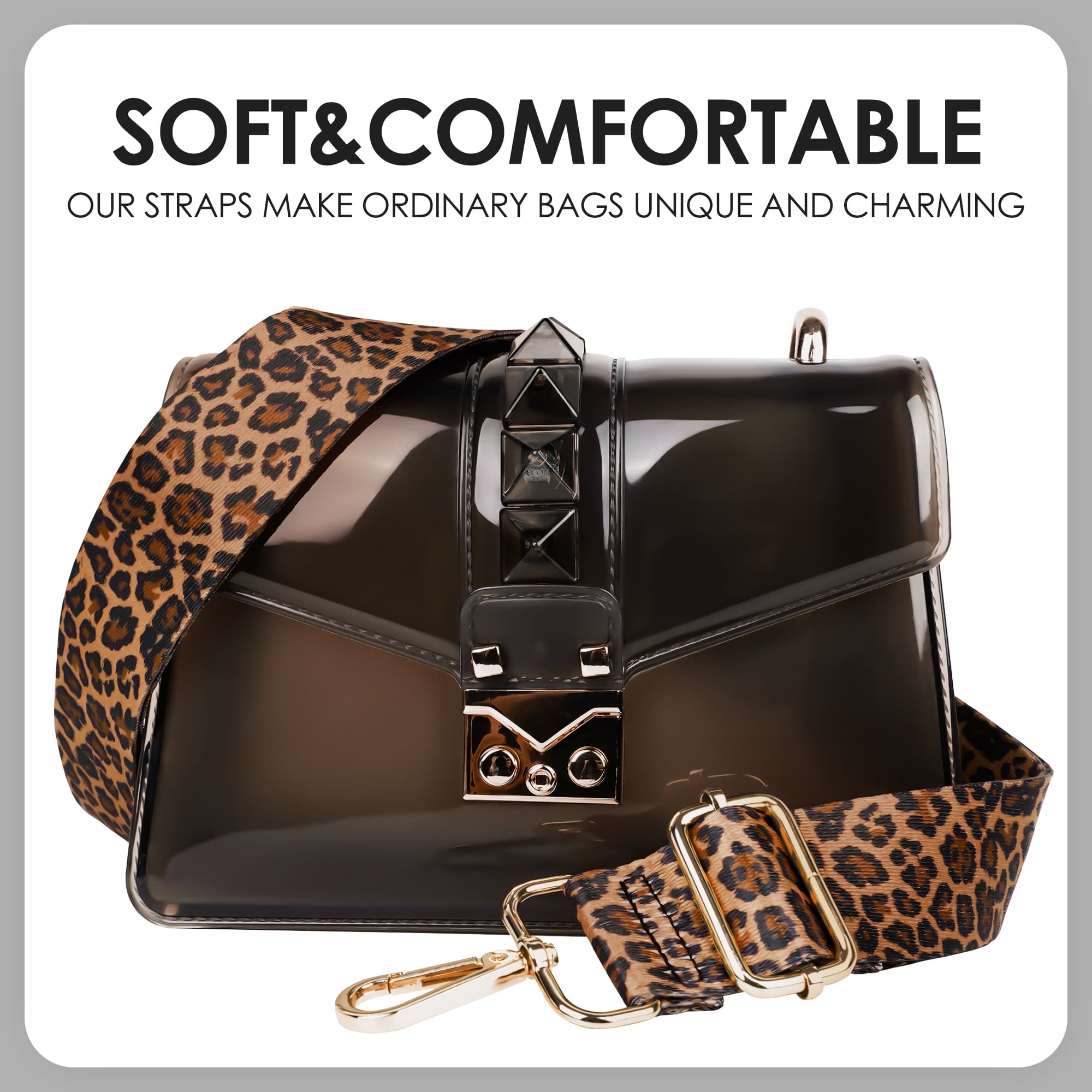 ReignSword 2 Pack Leopard Print Replacement Bag Straps, Adjustable Wide Shoulder Strap for Handbags & Crossbody Bags, Detachable Purse Strap with Metal Clips - 3
