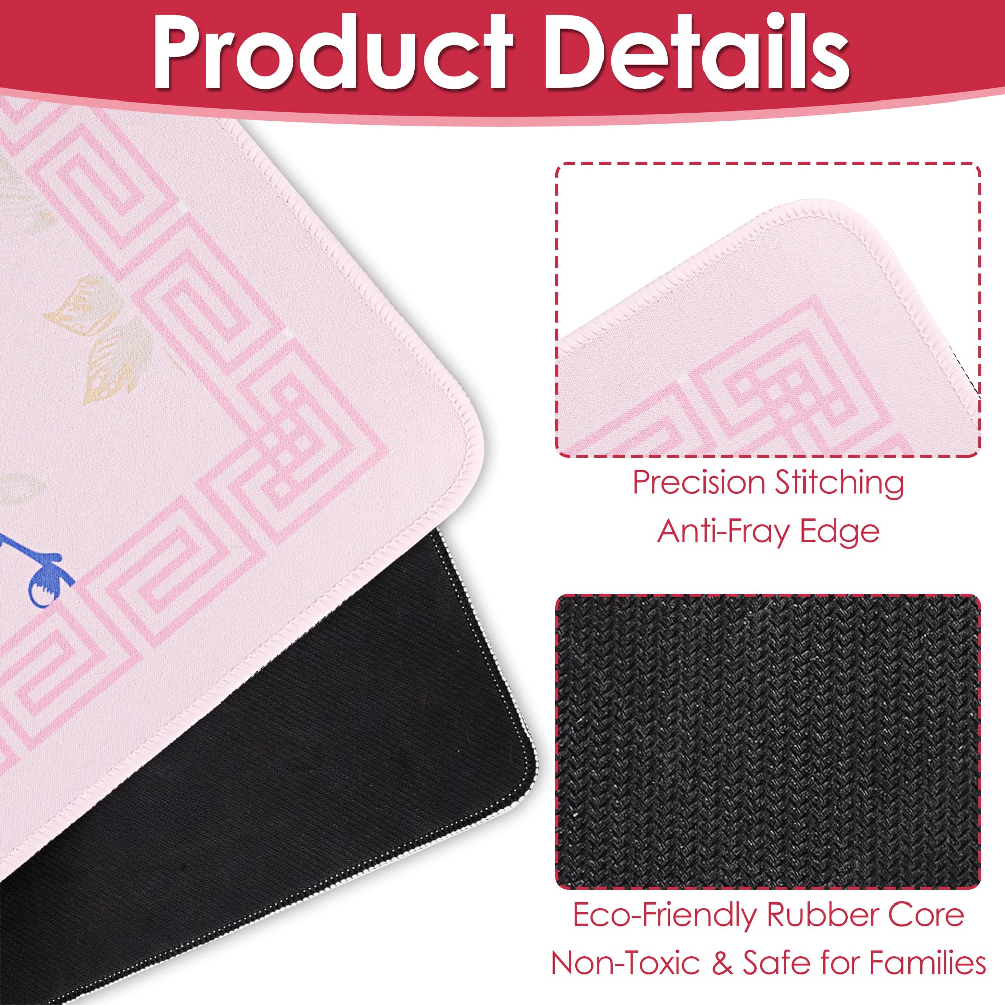 ReignSword Chinoiserie Flower Mahjong Mat with Carrying Bag, Anti-Slip and Noise-Reducing Mat for Table, Functional Gifts for Card Games, and Board Tile Games ( 31.5" x 31.5", Pink) - 3
