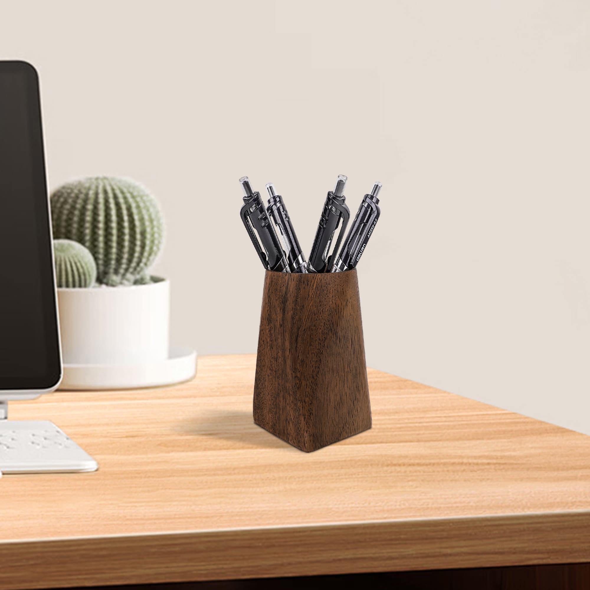 ReignSword Wooden Pen Holder for Desk, Walnut Pencil Cup Holder Stand, Multi Purpose Desktop Organizer Desk Accessories for Home Office - 5