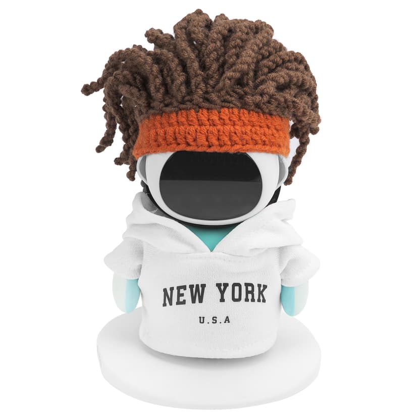 ReignSword Streetwear Set Compatible with Eilik Robot, New York Hoodie and Dreadlock Beanie Outfits, Urban Style Cloth Accessory (White)