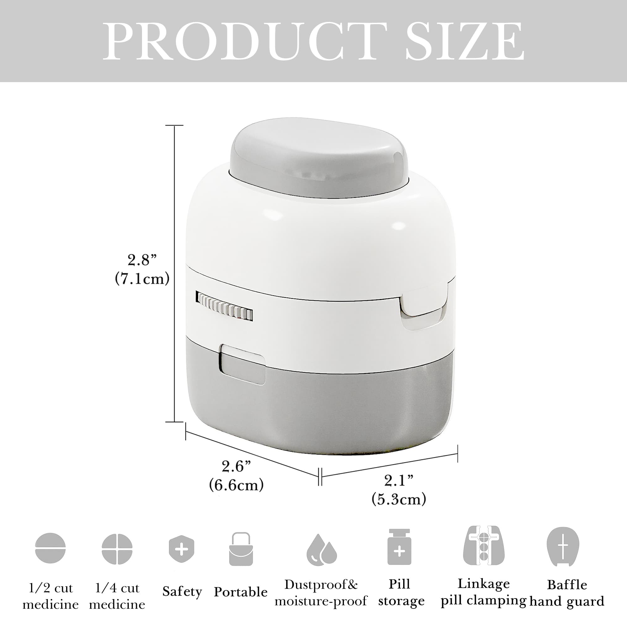 ReignSword 2-in-1 Pill Cutter with Medicine Box, 1/2 1/4 Adjustable Pill Crusher for Small, Large, and Tiny Pills, Travel Medicine Pills Splitter for Elderly & Pet (Grayish White) - 1