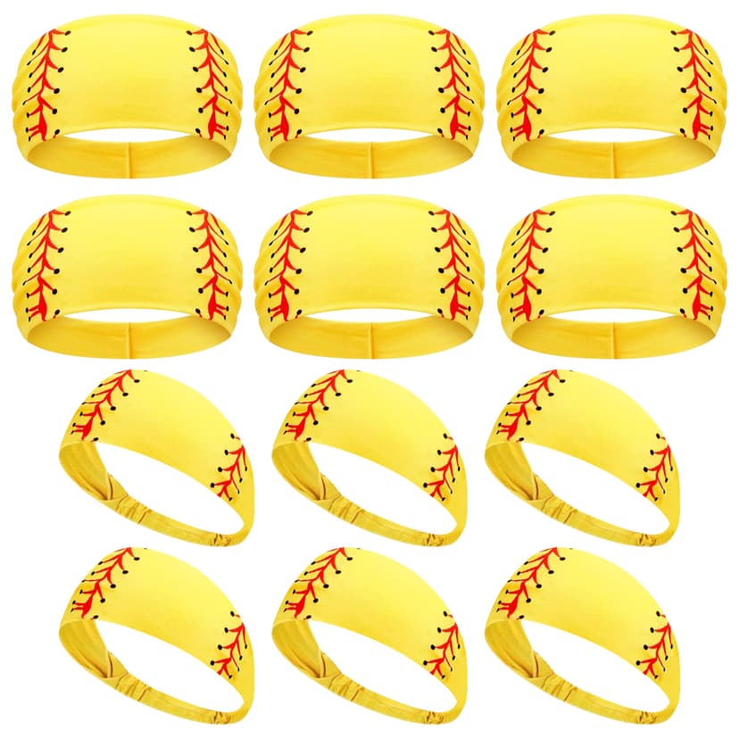 ReignSword 12 Pack Softball Headband for Men & Women, Non-Slip Sweat Bands for Sports, Elastic Cooling Workout Headbands for Softball Team Gifts (Yellow)
