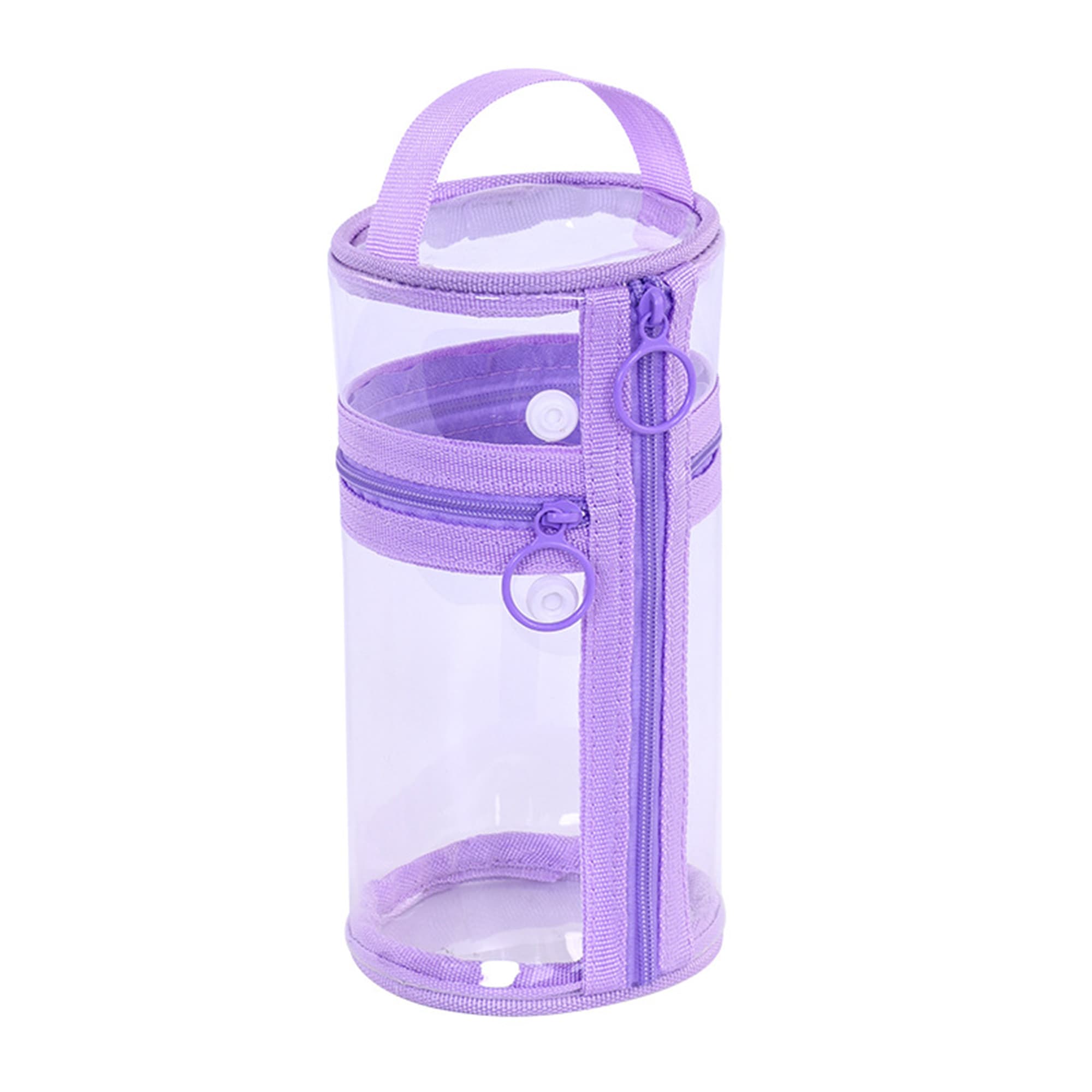 ReignSword Clear Pencil Case, PVC Cylindrical Pen Bag, Multifunction Zipper Pouch for Makeup, Transparent Handheld Bag for Adults/Office (Purple) - 6