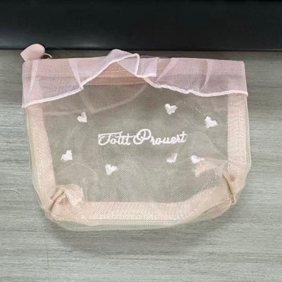ReignSword 2 Pcs Cute Coquette Y2K Makeup Bags, Soft Mesh Zipper Storage Pouch for Earphones and Charging Cables, Travel Mini Bag for Women (Pink) - 6