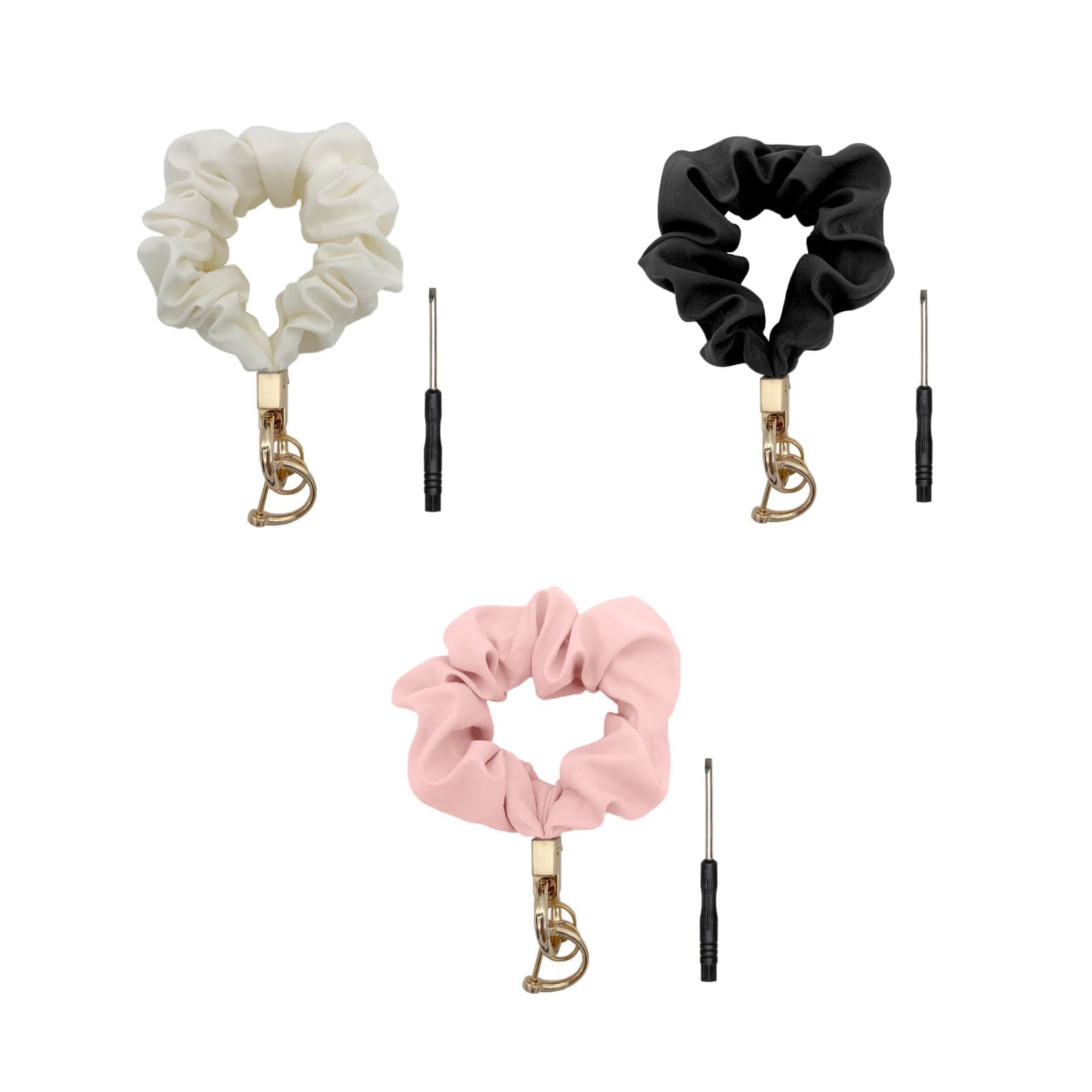 ReignSword 3 Pack Scrunchie Keychain Wristlets, Stretchy Wrist Strap for Car Key Chain with D ring, Soft Wristband Bracelet Keyring for Women (Black, Pink, Beige) - 7