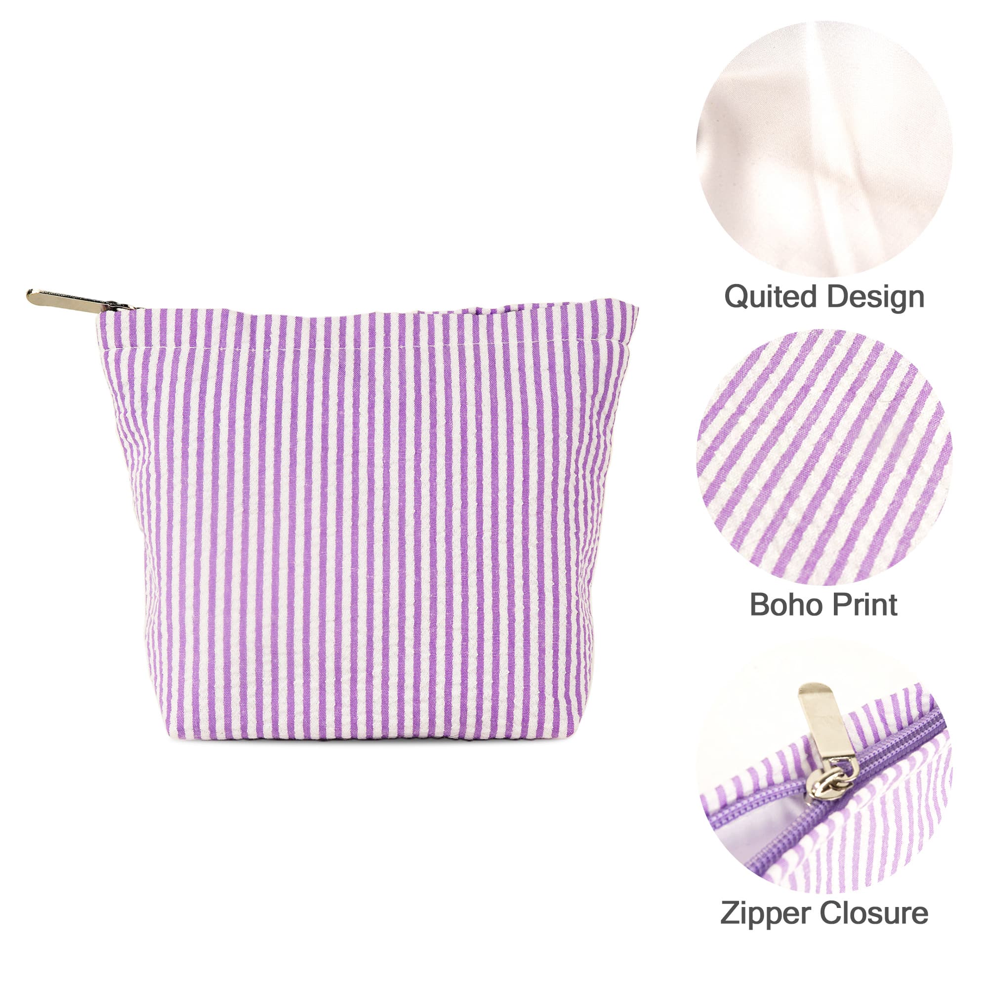 ReignSword 2 Pack Travel Cosmetic Bag, Fashion Stripes Makeup Bag Organizer, Portable Toiletry Bag Zipper Pouch for Women (Green & Purple) - 2