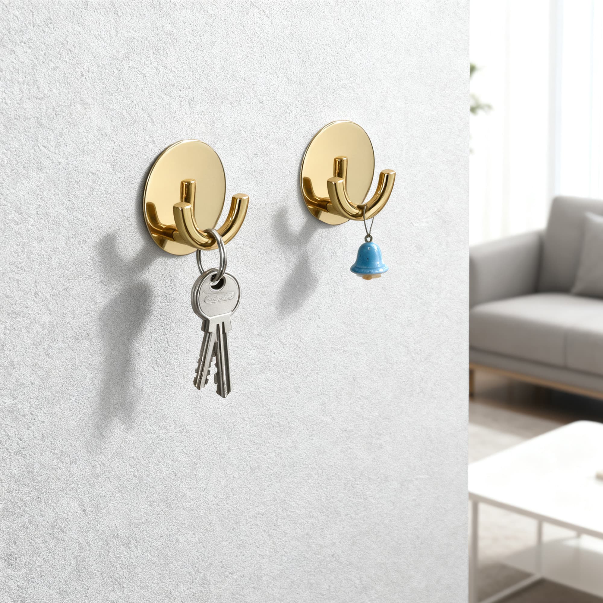 ReignSword 2 Pack Adhesive Double Coat Hooks Wall Mount, Heavy Duty Zinc Alloy Towel Hooks, Multi-Purpose Hangers for Bathroom Kitchen Closet (Gold) - 6