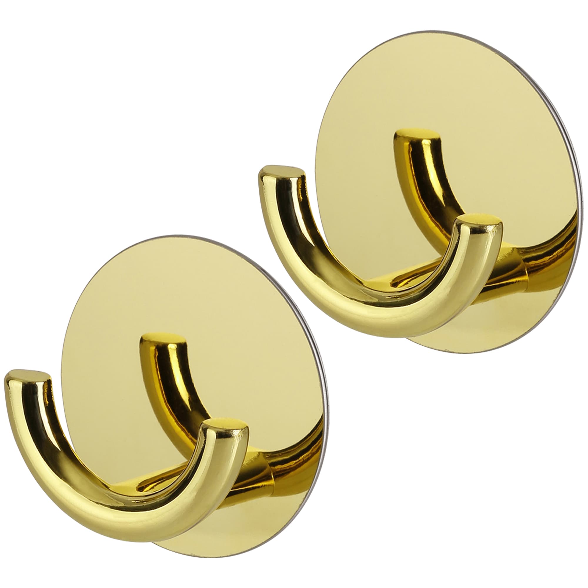 ReignSword 2 Pack Adhesive Double Coat Hooks Wall Mount, Heavy Duty Zinc Alloy Towel Hooks, Multi-Purpose Hangers for Bathroom Kitchen Closet (Gold) - 1