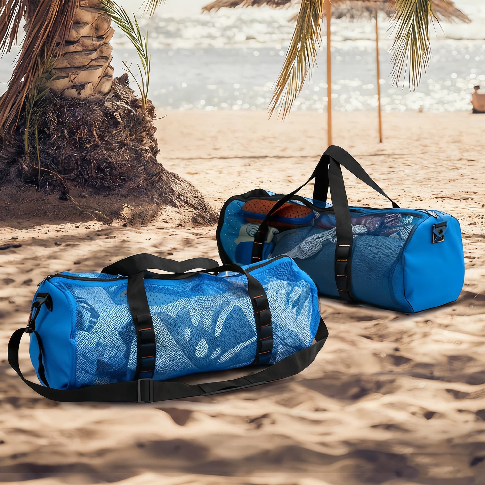 ReignSword Mesh Duffle Bag for Scuba Dive or Snorkel, 22.8 x 10.6 x 10.6 Inches Portable Snorkeling Equipment Carry Bag with Adjustable Shoulder Strap (Blue) - 7