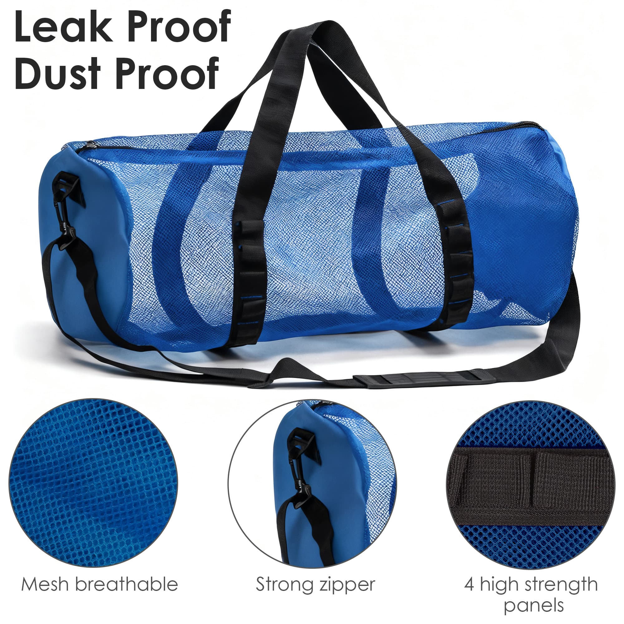 ReignSword Mesh Duffle Bag for Scuba Dive or Snorkel, 22.8 x 10.6 x 10.6 Inches Portable Snorkeling Equipment Carry Bag with Adjustable Shoulder Strap (Blue) - 4