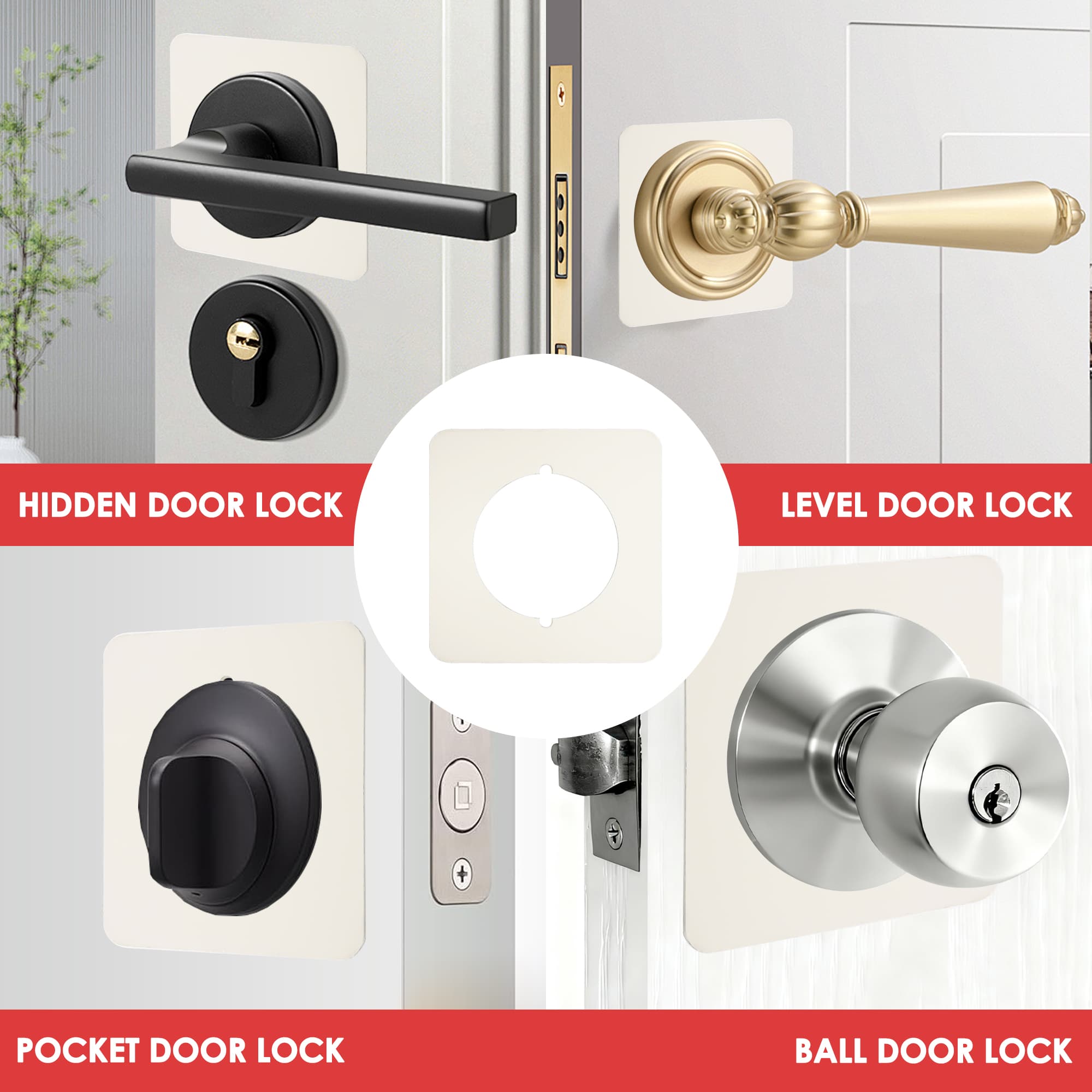ReignSword Square Door Knob Plates, 2 Pcs No Drilling Door Lock Spacer Shim Backplate, Hardened Steel Reinforcement & Scar Plates for Standard Door Knob/Lever Lock/Deadbolt - 5