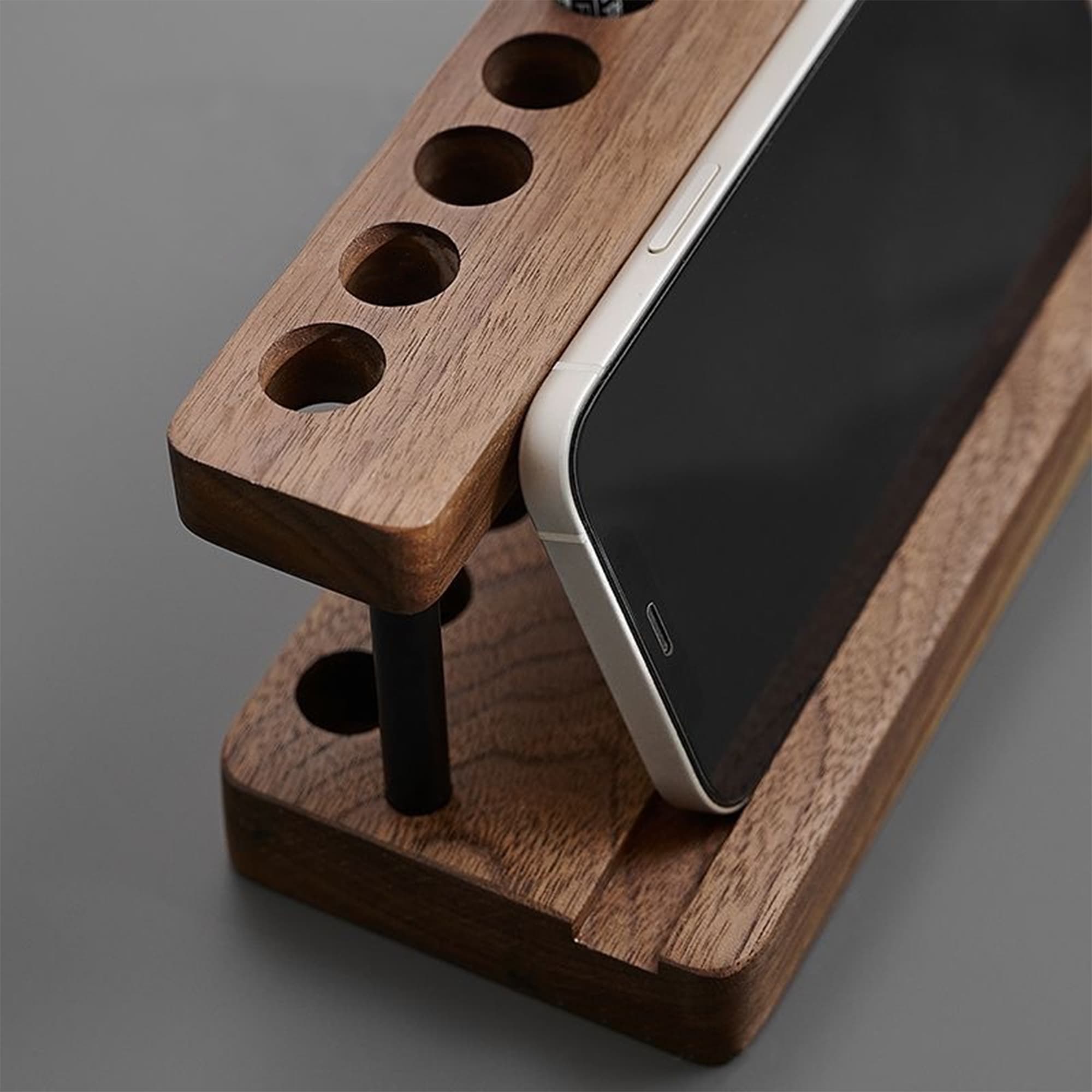 ReignSword Wooden Pen Holder for Desk, Pen Holder Display Stand with 9 Slots and Cell Phone Holder, Multifunctional Pen Organizer for Office and Home - 5