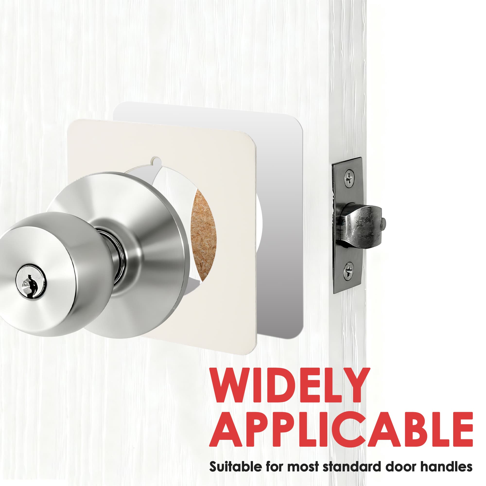 ReignSword Square Door Knob Plates, 2 Pcs No Drilling Door Lock Spacer Shim Backplate, Hardened Steel Reinforcement & Scar Plates for Standard Door Knob/Lever Lock/Deadbolt - 4