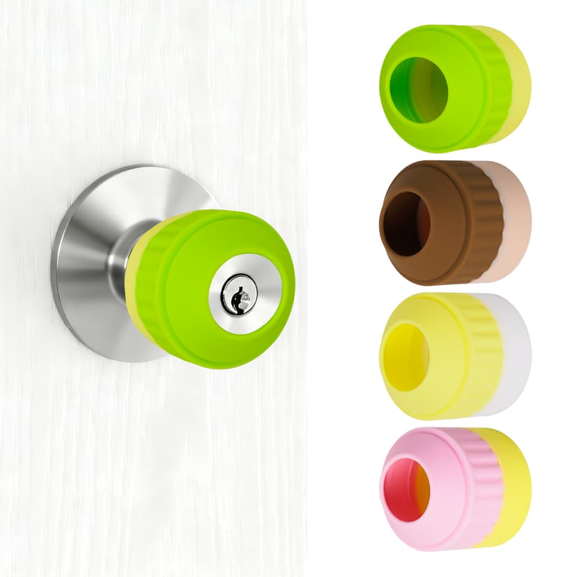 ReignSword Silicone Door Knob Cover, 4 Pack Non-Slip Doorknob Safety Decorative Cover Grips, Round Door Handle Covers Protects Walls from Dents and Damage