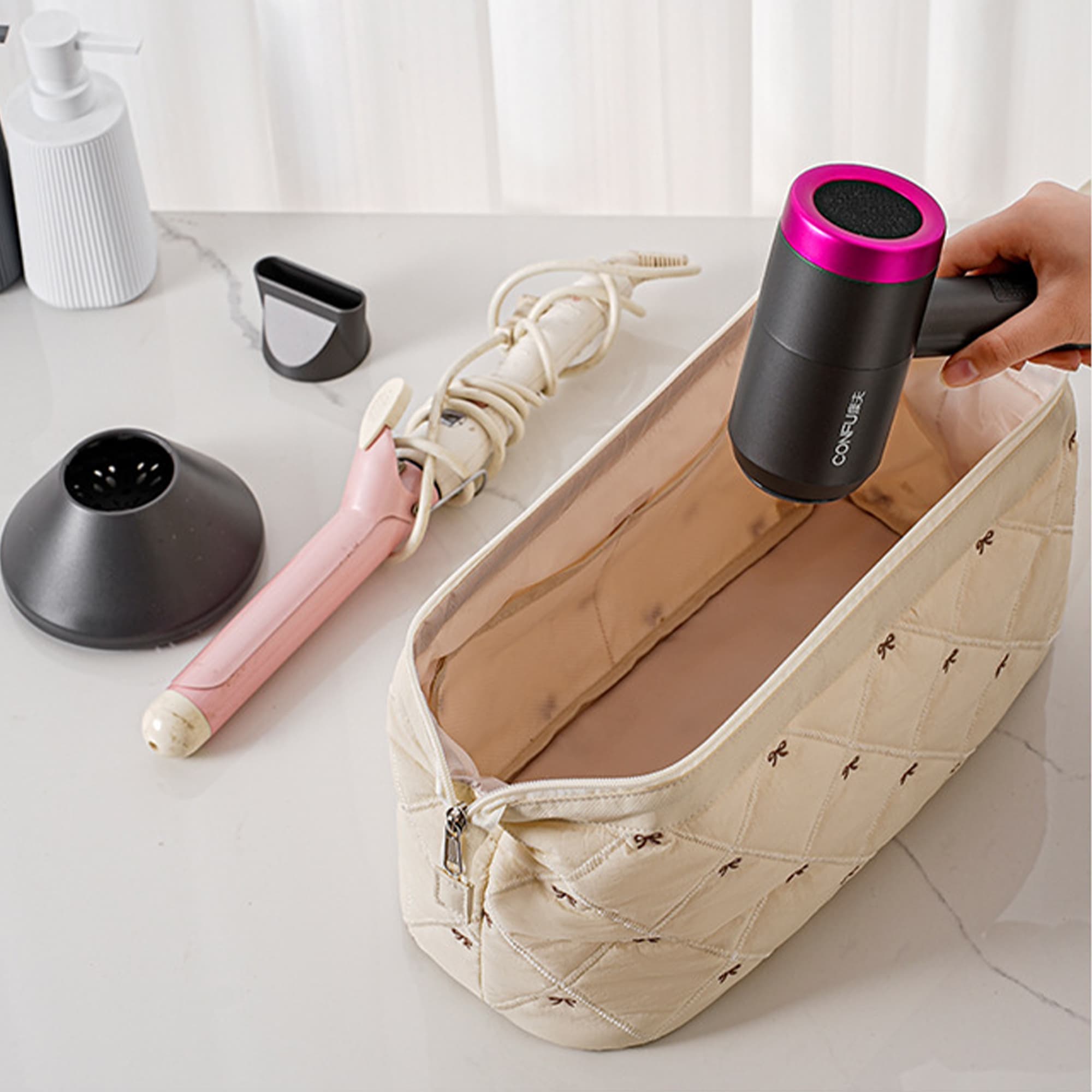 ReignSword Hair Tools Travel Bag Compatible with Shark FlexStyle, Dyson Airwrap, Revlon Hairdryer Case, Hair Styling Accessories Storage Waterproof Organizer (Beige) - 3