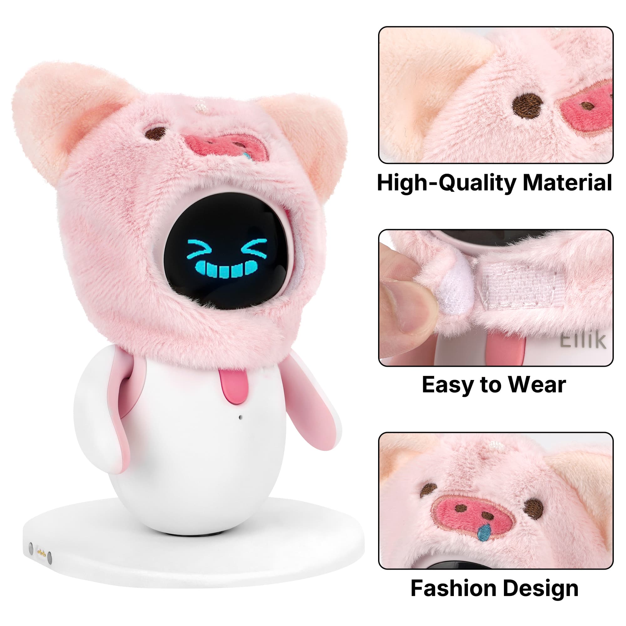 ReignSword Pink Pig Plush Hat Compatible with Eilik Robot, Animal Headwear Set with Soft Fur, Wearable Dressing Costume Accessories, Decorative Robot Headgear Parts - 2