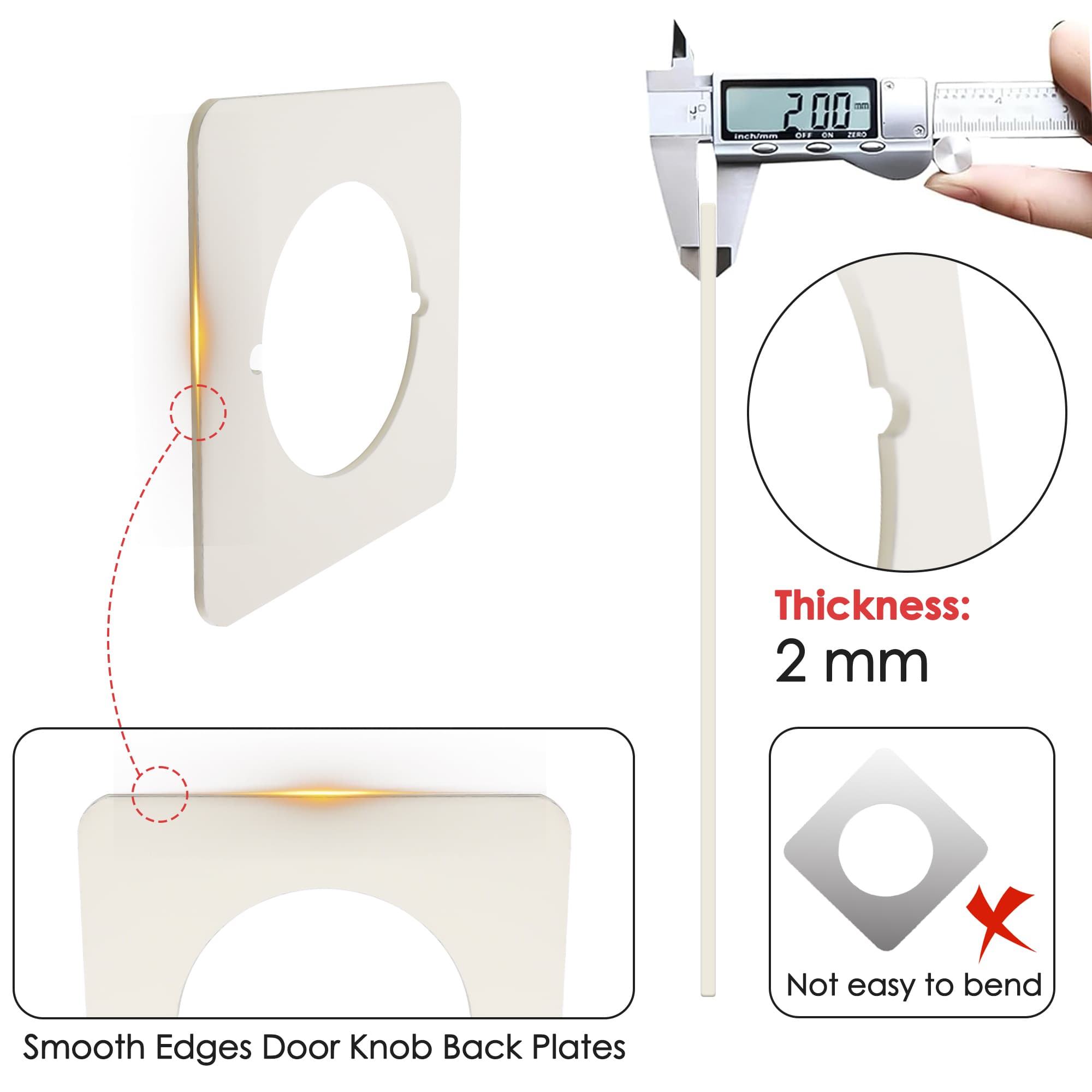 ReignSword Square Door Knob Plates, 2 Pcs No Drilling Door Lock Spacer Shim Backplate, Hardened Steel Reinforcement & Scar Plates for Standard Door Knob/Lever Lock/Deadbolt - 2