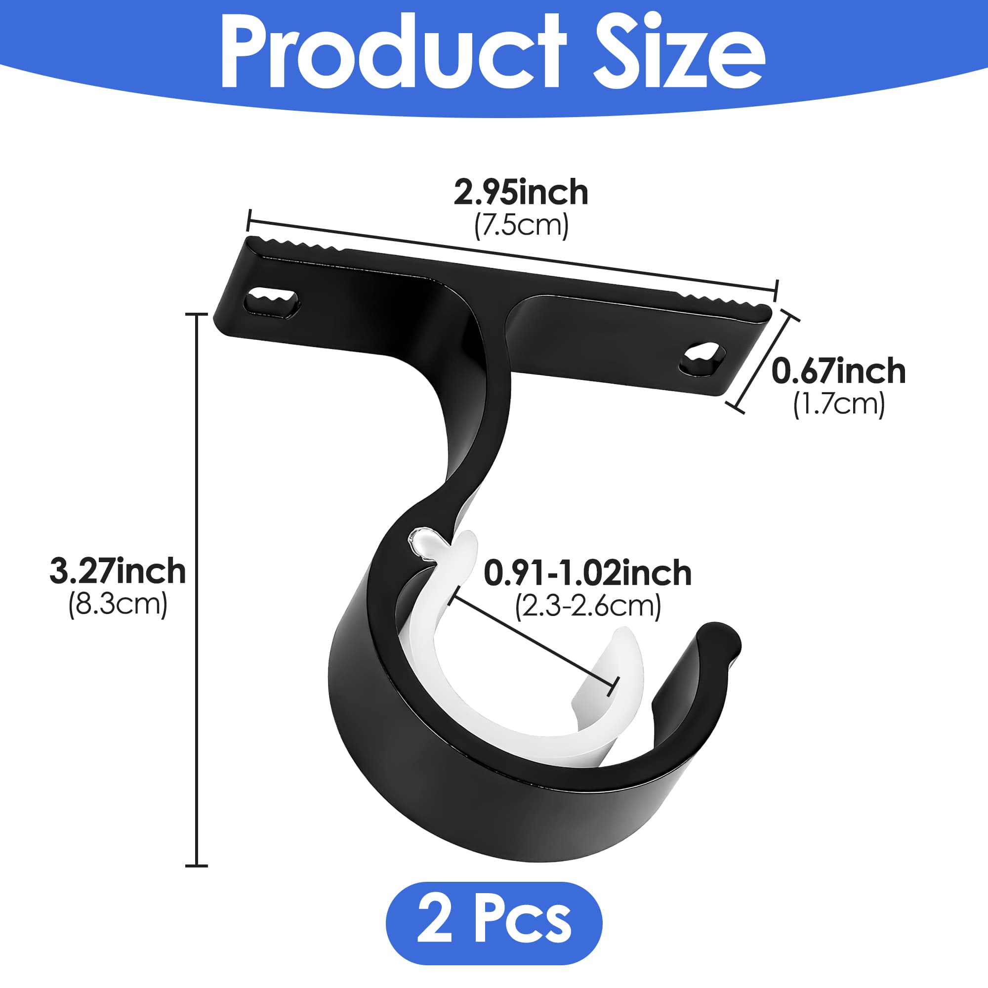 ReignSword 2 Pack Curtain Rod Brackets for 1 Inch Rod, Heavy Duty Curtain Rod Holders for Wall & Ceiling Installation (Black) - 1
