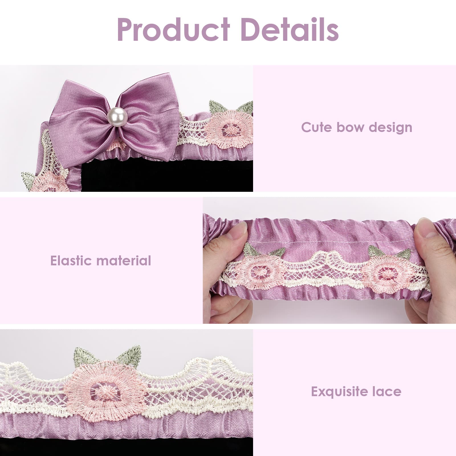 ReignSword 2 Pcs 27''-30'' Cute Computer Monitor Cover with Bow Tie, Lovely Computer Accessories with Lace Design, Monitor Dust Cover Protector (Purple) - 2