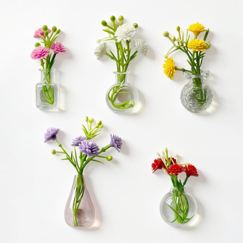 ReignSword 5 Pack Magnetic Mini Glass Vase Magnets for Fridge, Cute Tiny Flower Vase Refrigerator Decor for Kitchen, Office, Locker and Cabinet Decoration
