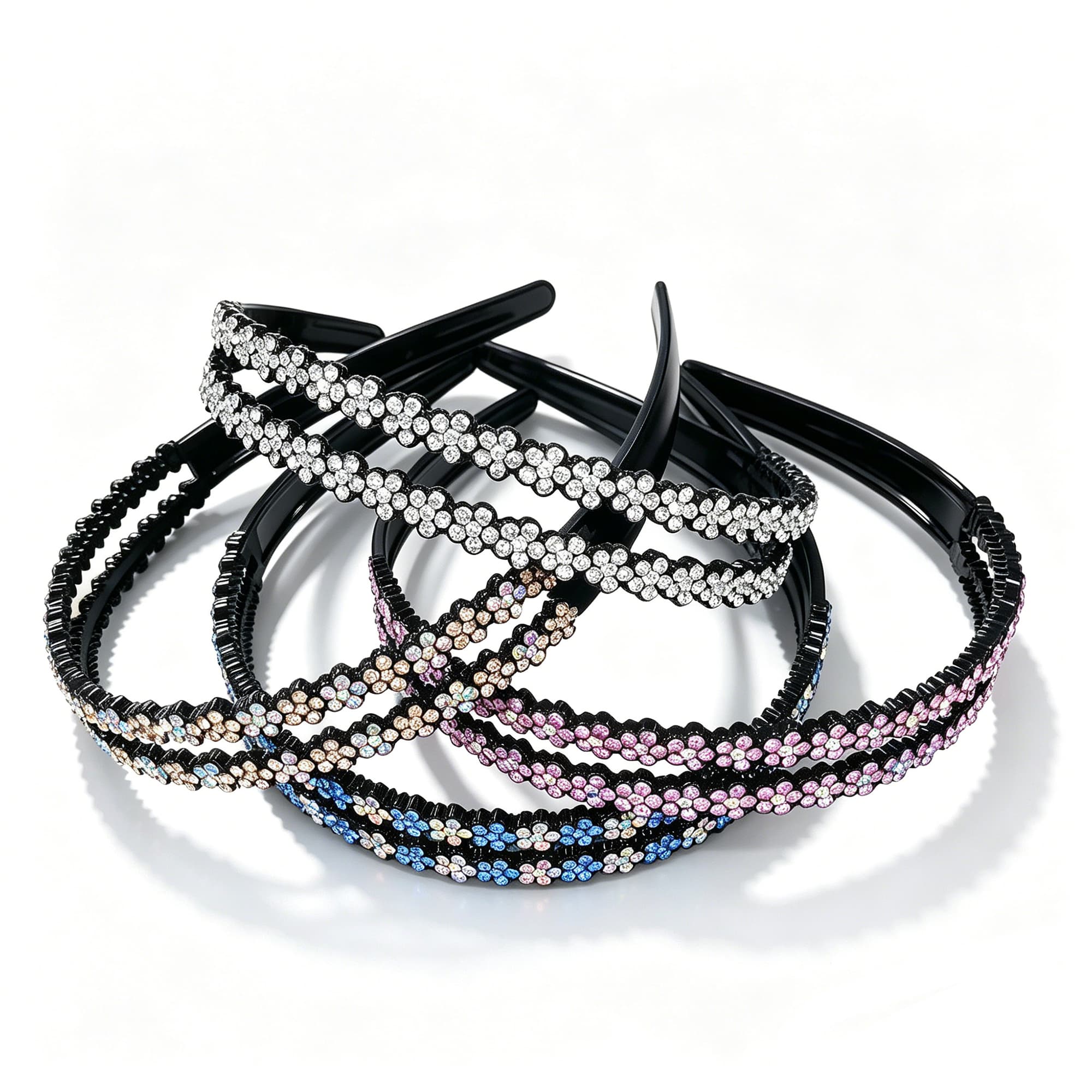 ReignSword Rhinestone Headbands for Women Girls, 4 Pack Sparkly Crystal Padded Hair Hoops, Non-Slip Bling Hair Bands, Fashion Accessories for Wedding Party Prom - 1