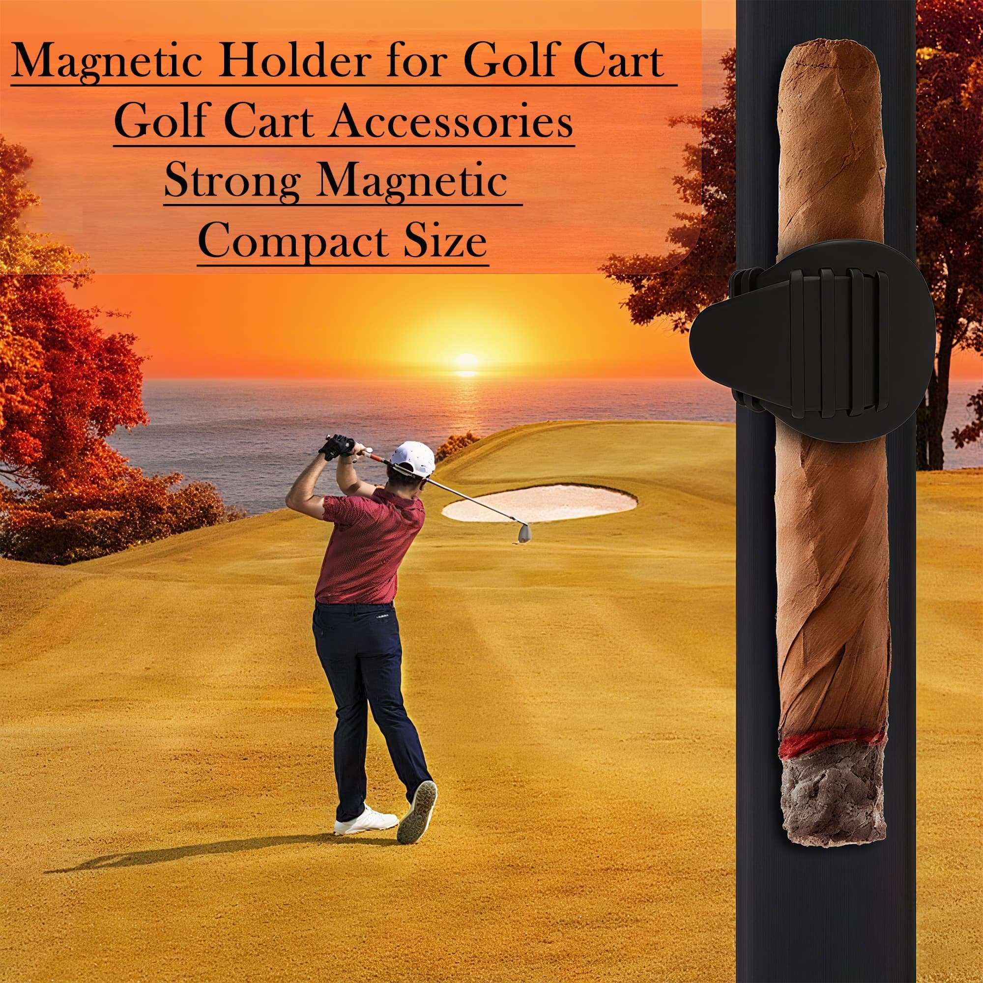 ReignSword 2 Pack Magnetic Cigar Holder for Golf Cart, Adjustable Silicon Clip Fits 45-52 Ring Gauges, Golf Cart Accessories for Golfing, Fishing, Camping & Outdoor (Black) - 5