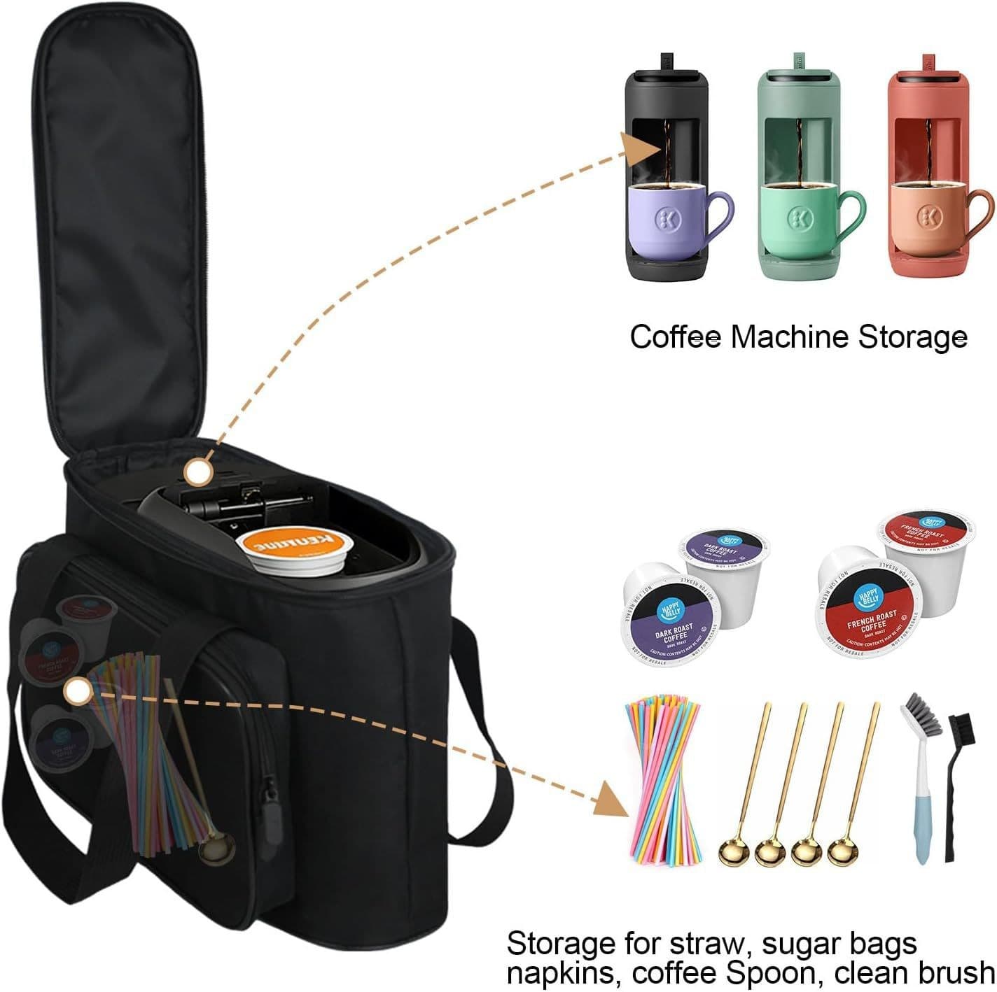 Carrying Bag Compatible with Keurig K-Mini Mate Coffee Maker, Portable Coffee Machine Travel Case, Oxford Cloth Storage Tote with Padded Protection and Pocket for Accessories (Black) - 6