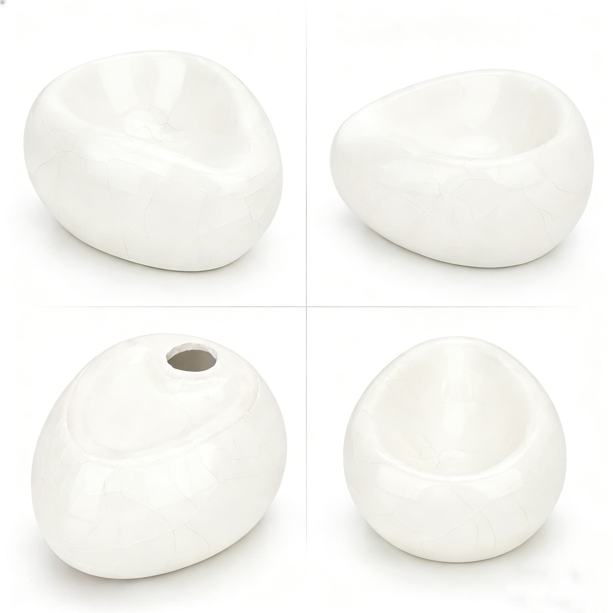 ReignSword Ceramic Pipe Stand, Portable Oval Tobacco Pipe Rest, Desktop Display Rack Holder Base, Men's Smoking Accessory for Home Office Collection (White Crackle) - 2