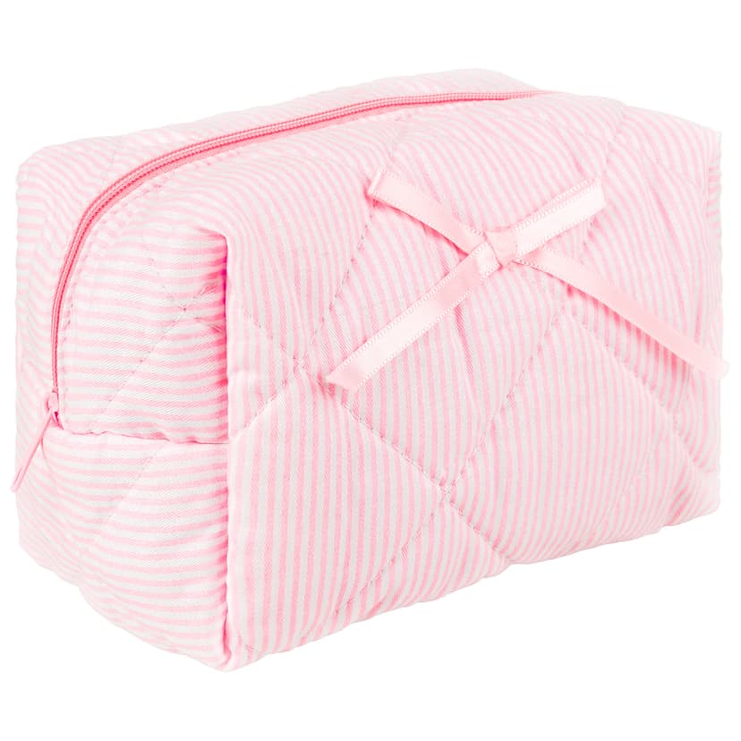 ReignSword Small Makeup Bag for Travel, Soft Cute Cotton Make Up Bag, Toiletry Zipper Pouch Cosmetic Storage Organizer for Women (Pink Stripes)