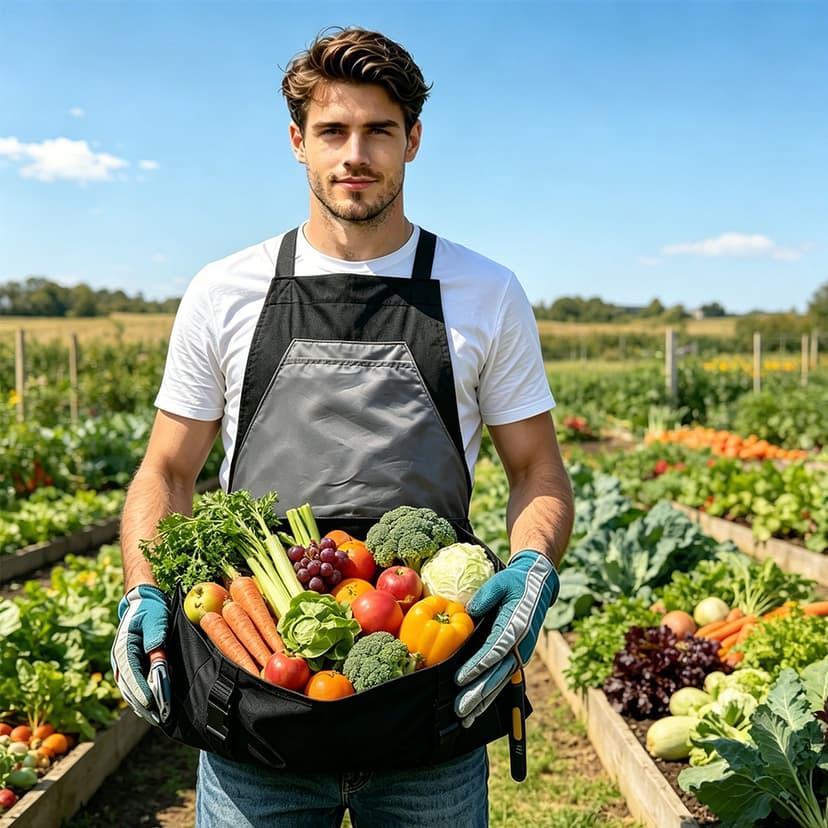 ReignSword Harvest Apron, High Density Oxford Cloth Gardening Apron with Quick Release Harvest Pouch, Adjustable Work Aprons with Multi Tool Pockets for Fruit Vegetable Picking Yard Cleaning (Black)