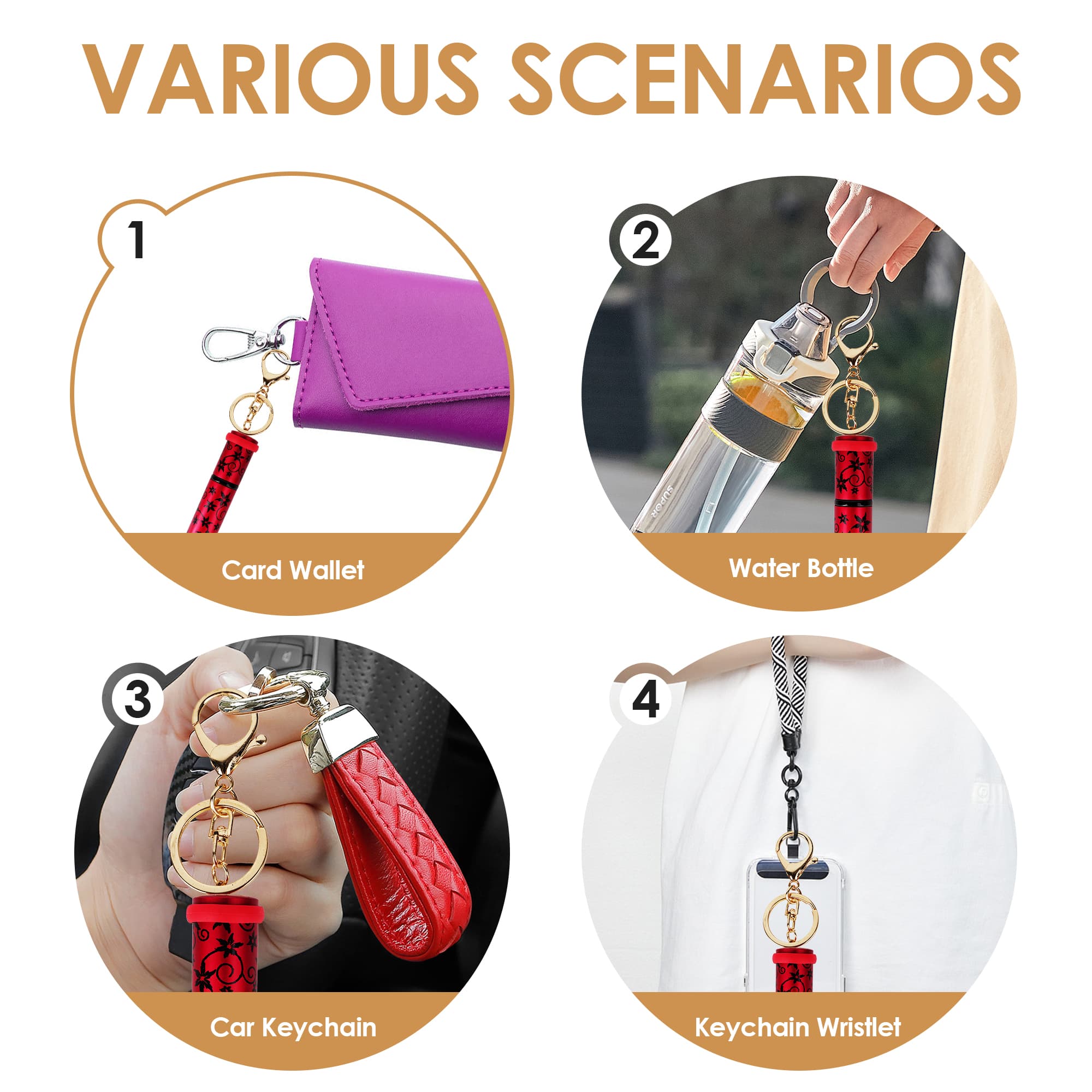 ReignSword Lip Gloss Keychain for Women, 3 Pack Lipstick Holder Key Chain with 9 Rubber Rings, Portable Lip Balm Holder for Purse Charms Keychain Wallet Tumbler Accessories - 5