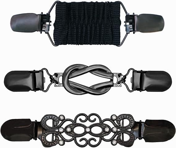 ReignSword Cinch Clips for Women Clothing, 3 Pack Elastic Dress Cinch Clip Shirt Tightener Clip Waist Cincher for Dresses Sweaters Cardigans Shawls Clothing Accessories (Black) - 1