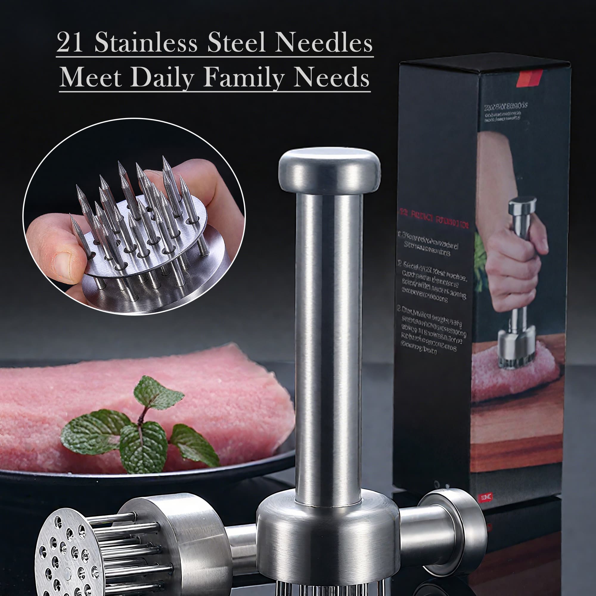 ReignSword Stainless Steel Meat Tenderizer Tool, Meat Tenderizer and Pounder with 21 Sharp Needles, Meat Tenderizer Mallet for Kitchen Tenderizing Steak, Beef, Chicken, Pork (Dishwasher Safe) - 5