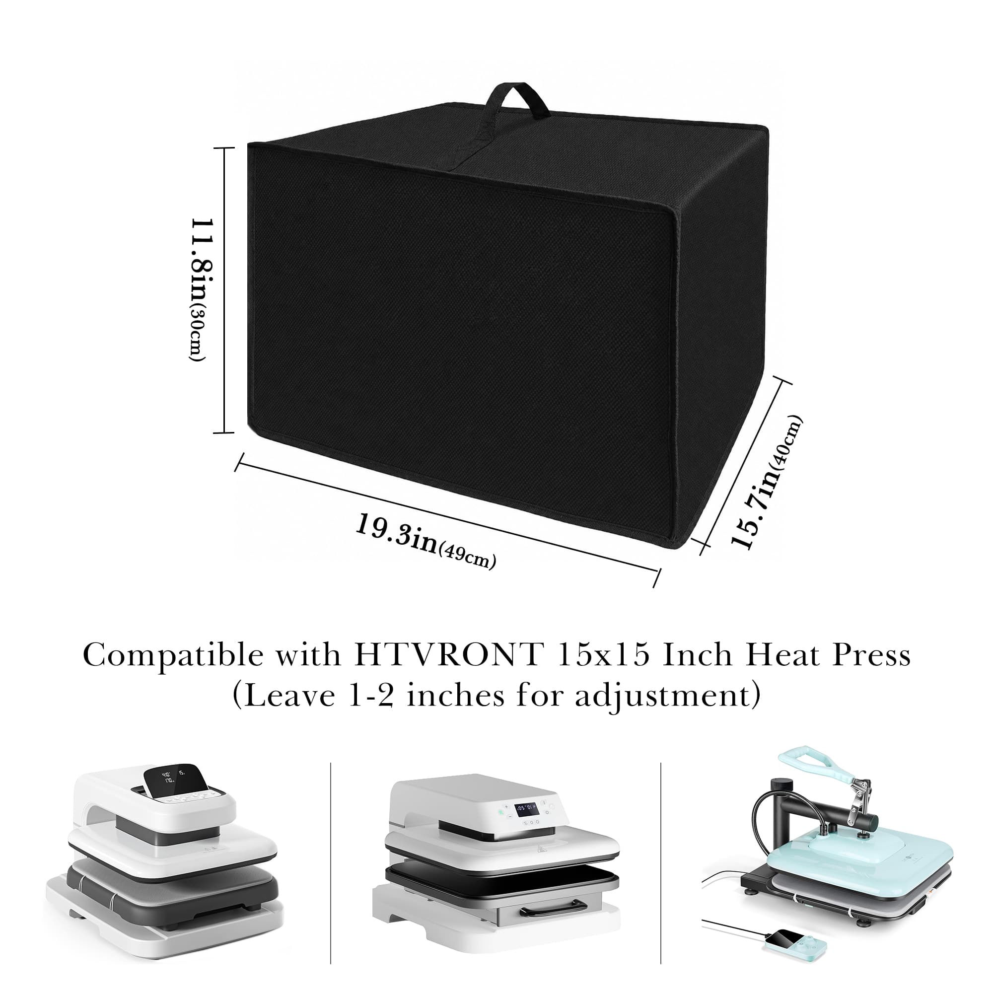 ReignSword Heat Press Dust Cover Compatible with HTVRONT 15" x 15" Machine, 420D Oxford Fabric Waterproof Protective Sleeve with Top Handle (Black, 19.3" x 15.8" x 11.8") - 1