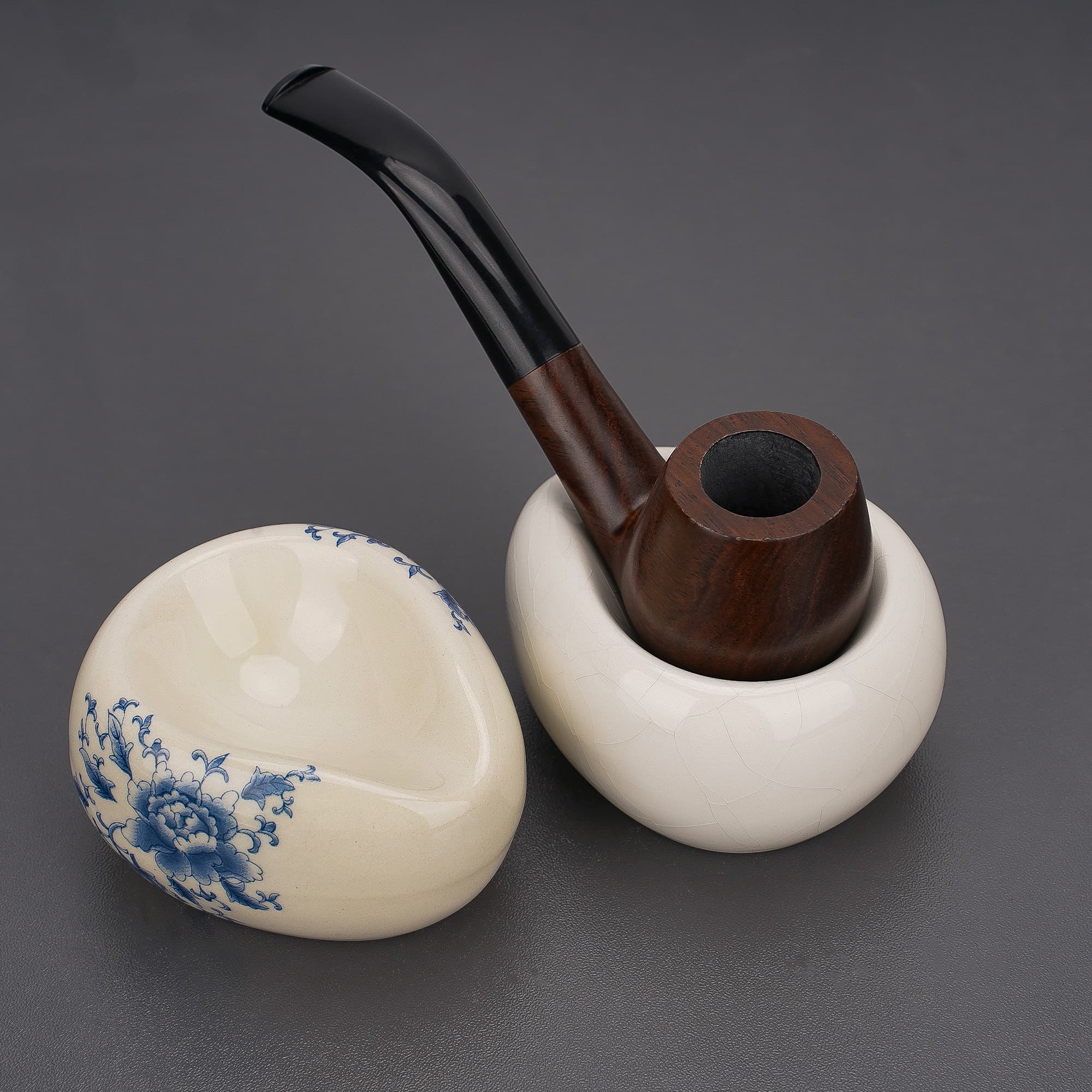 ReignSword Ceramic Pipe Stand, Portable Oval Tobacco Pipe Rest, Desktop Display Rack Holder Base, Men's Smoking Accessory for Home Office Collection (White Crackle) - 3