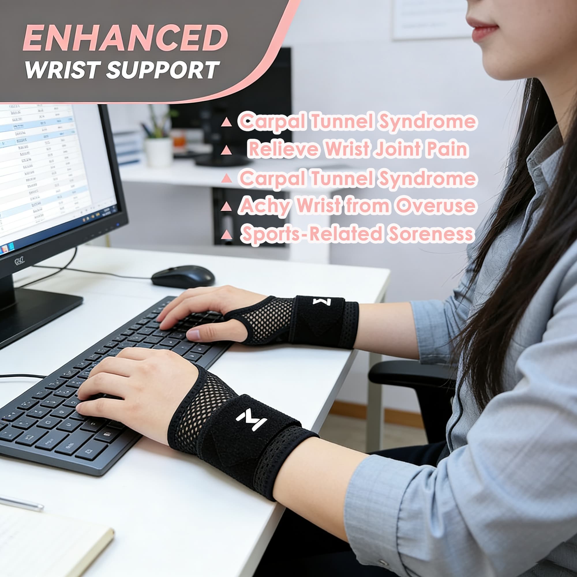 ReignSword 2 Pack Thin Mesh Wrist Brace for Men & Women, Adjustable Breathable Wrist Support for Relieve Tendonitis, Sprain, Carpal Tunnel & Wrist Strain, Gym Wrist Wraps for Workouts, Tennis (Black) - 4