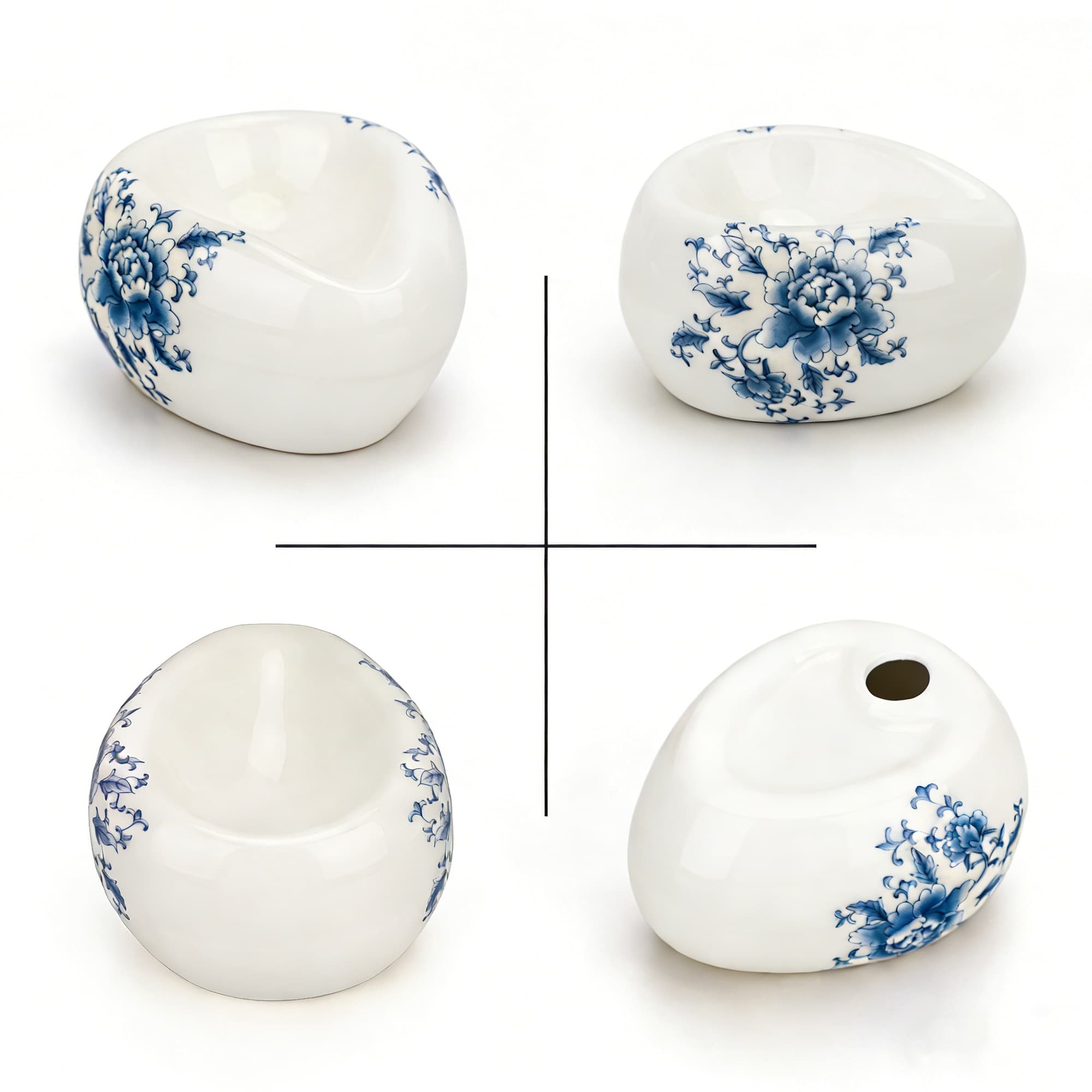 ReignSword Ceramic Pipe Stand, Portable Oval Tobacco Pipe Rest, Desktop Display Rack Holder Base, Men's Smoking Accessory for Home Office Collection (Blue and White Porcelain) - 3