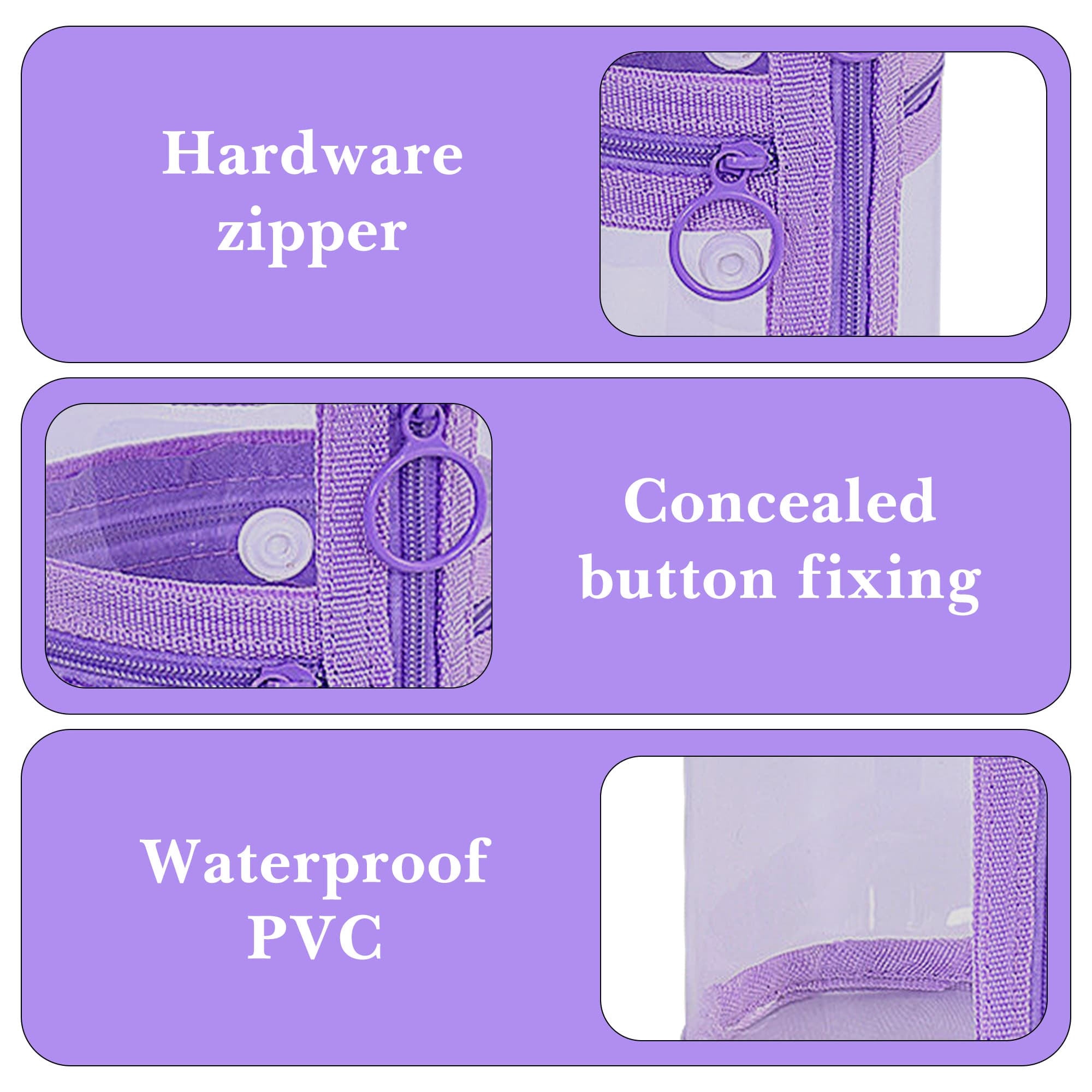 ReignSword Clear Pencil Case, PVC Cylindrical Pen Bag, Multifunction Zipper Pouch for Makeup, Transparent Handheld Bag for Adults/Office (Purple) - 2