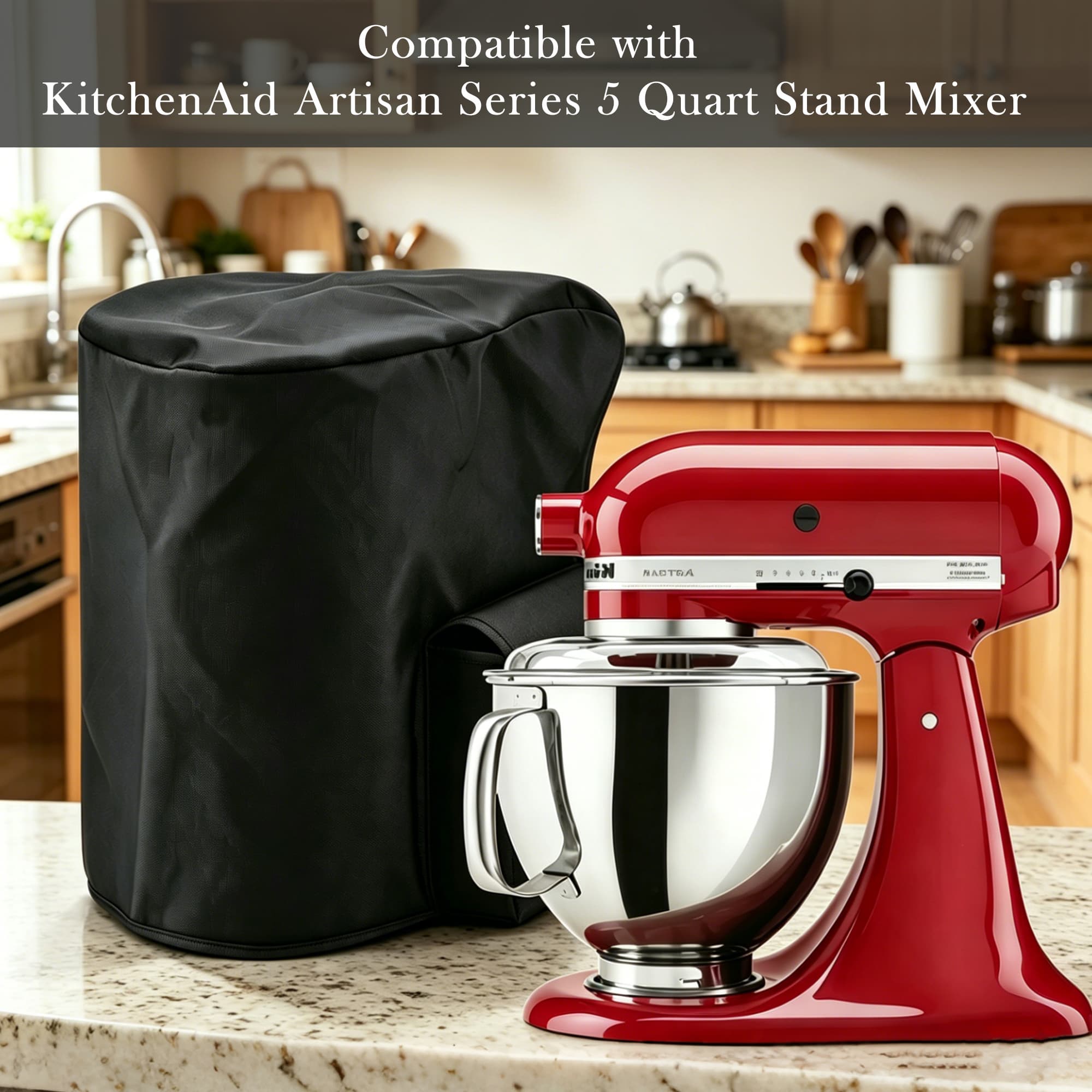 ReignSword Stand Mixer Cover Compatible with KitchenAid Artisan 5 Quart Tilt-Head Mixer, Nylon Dust Cover with Storage Pocket, Kitchen Appliance Protective Cover (Black) - 4