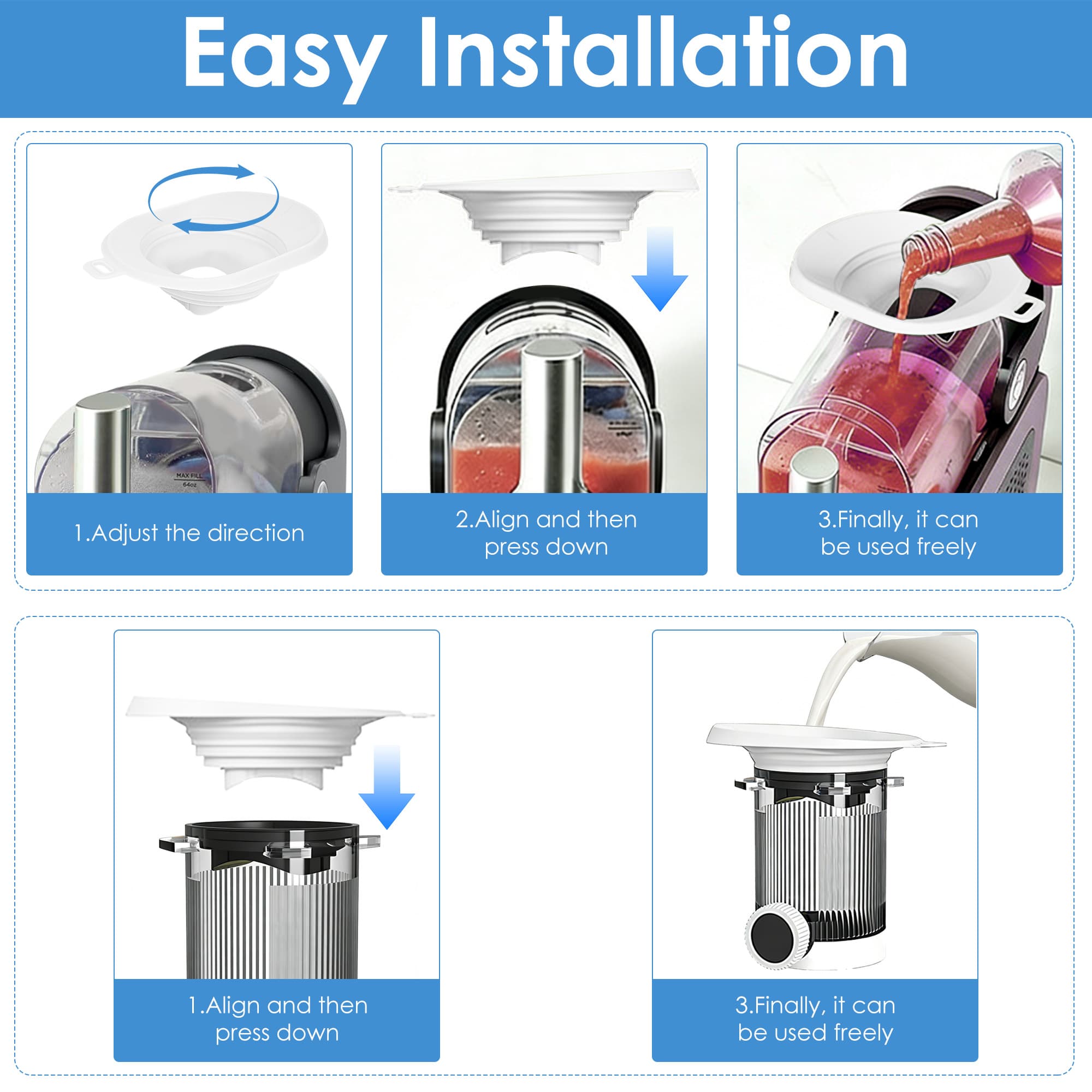 Anti-Splash Liquid Guide Cover Compatible with Ninja Slushie Machine FS301 FS300, Food-Grade Silicone Flow Hood & Foldable Funnel, Creami Swirl Pints Containers Accessories for No Spills (White) - 4