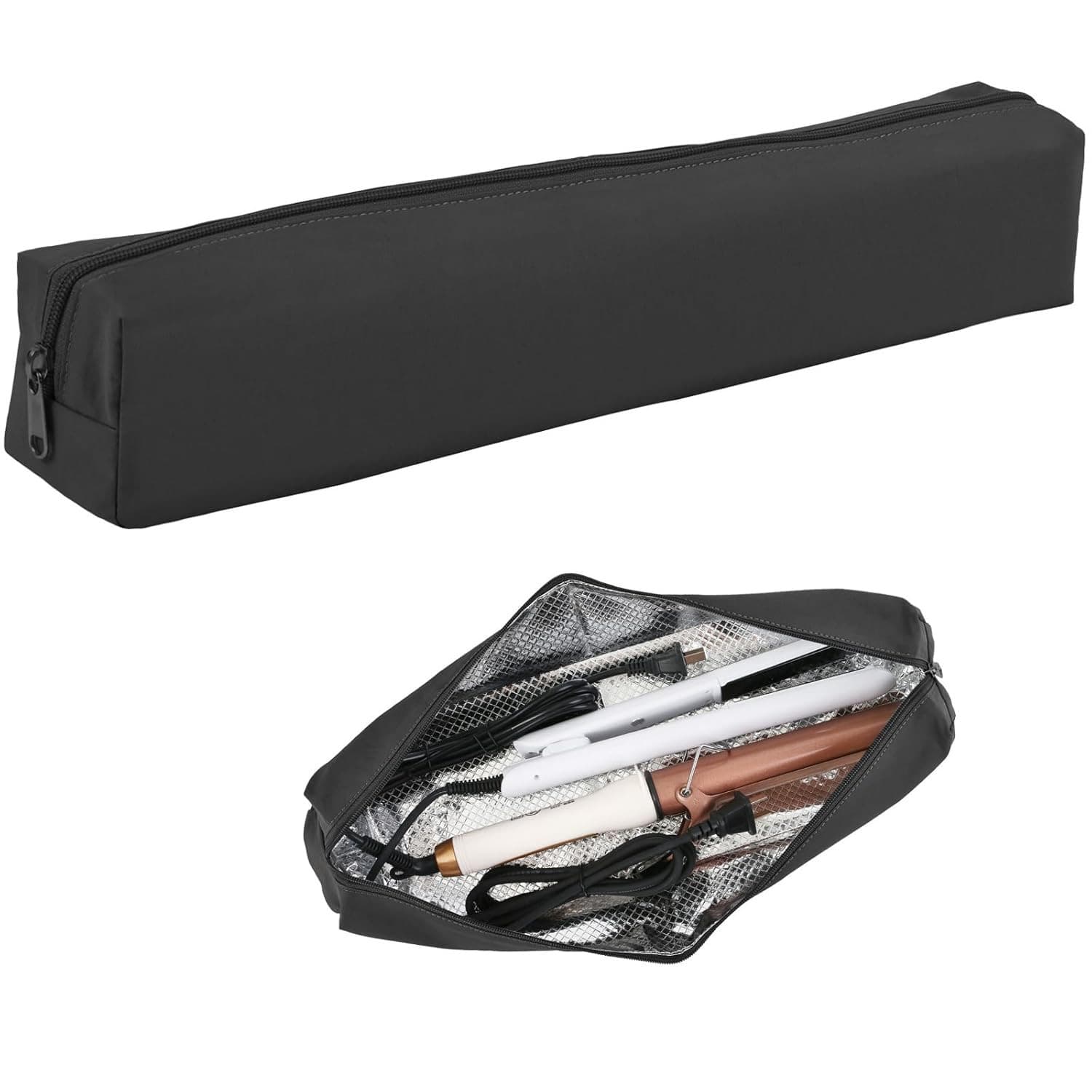 ReignSword Heat Resistant Hot Hair Tools Organizer Bag, Large Portable Travel Storage Case Pouch for Curling Irons, Flat Irons, Hair Straighteners, for Home Bathroom & Travel (Black, 17.9") - 6