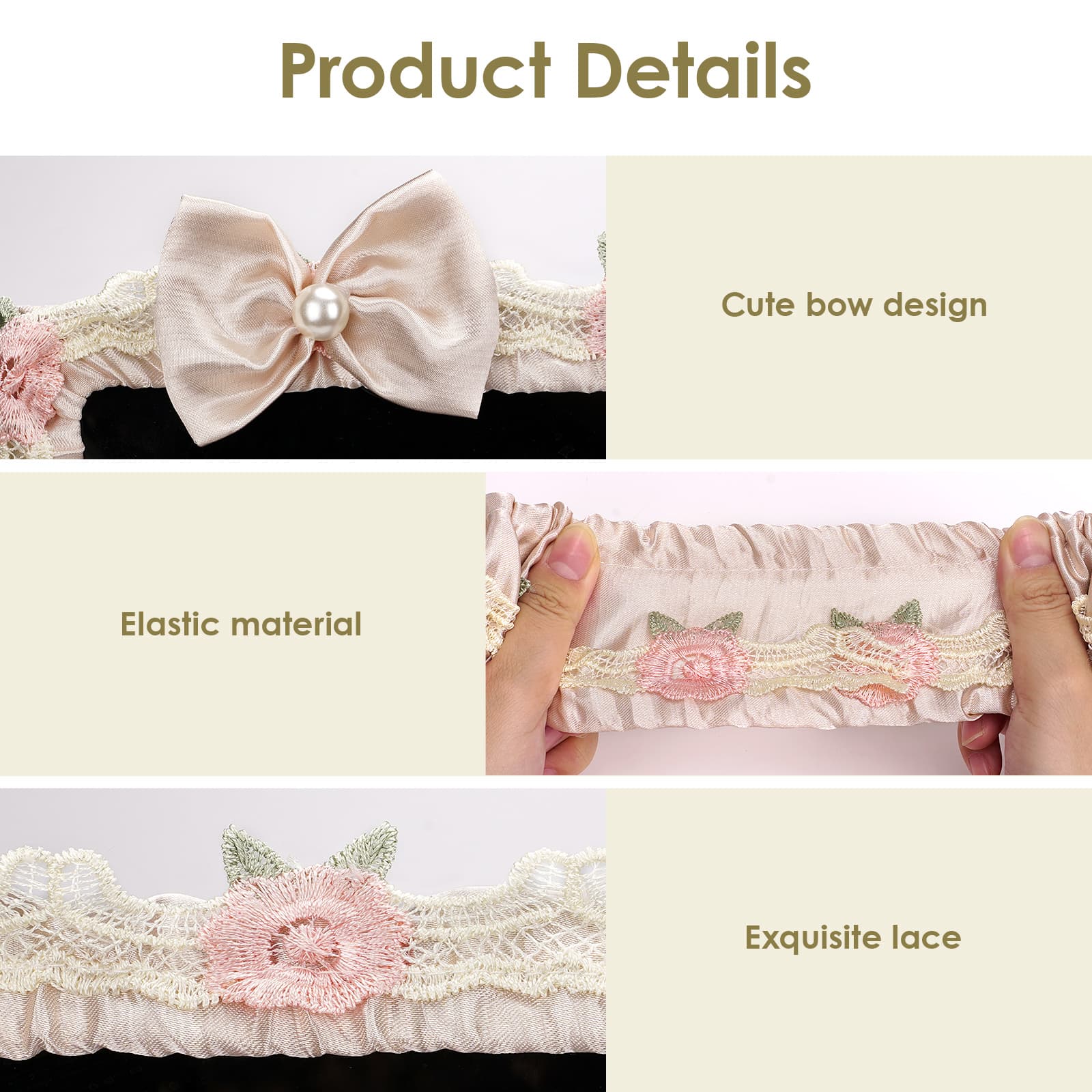ReignSword 2 Pcs 17''-22'' Cute Computer Monitor Cover with Bow Tie, Lovely Computer Accessories with Lace Design, Monitor Dust Cover Protector (Beige) - 2