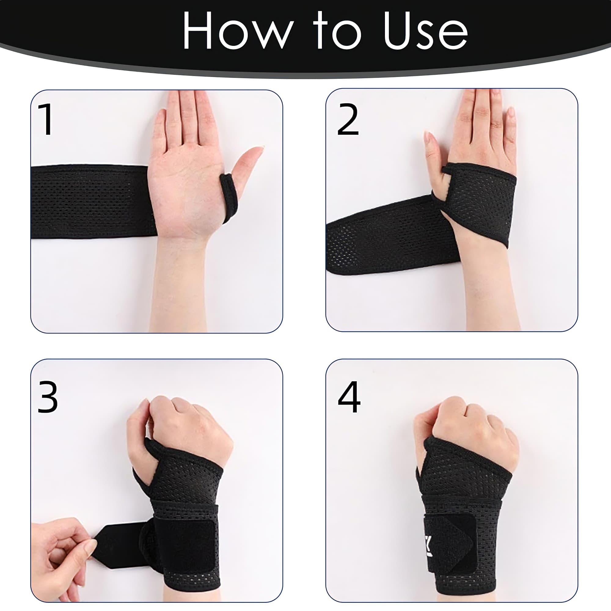 ReignSword 2 Pack Thin Mesh Wrist Brace for Men & Women, Adjustable Breathable Wrist Support for Relieve Tendonitis, Sprain, Carpal Tunnel & Wrist Strain, Gym Wrist Wraps for Workouts, Tennis (Black) - 2