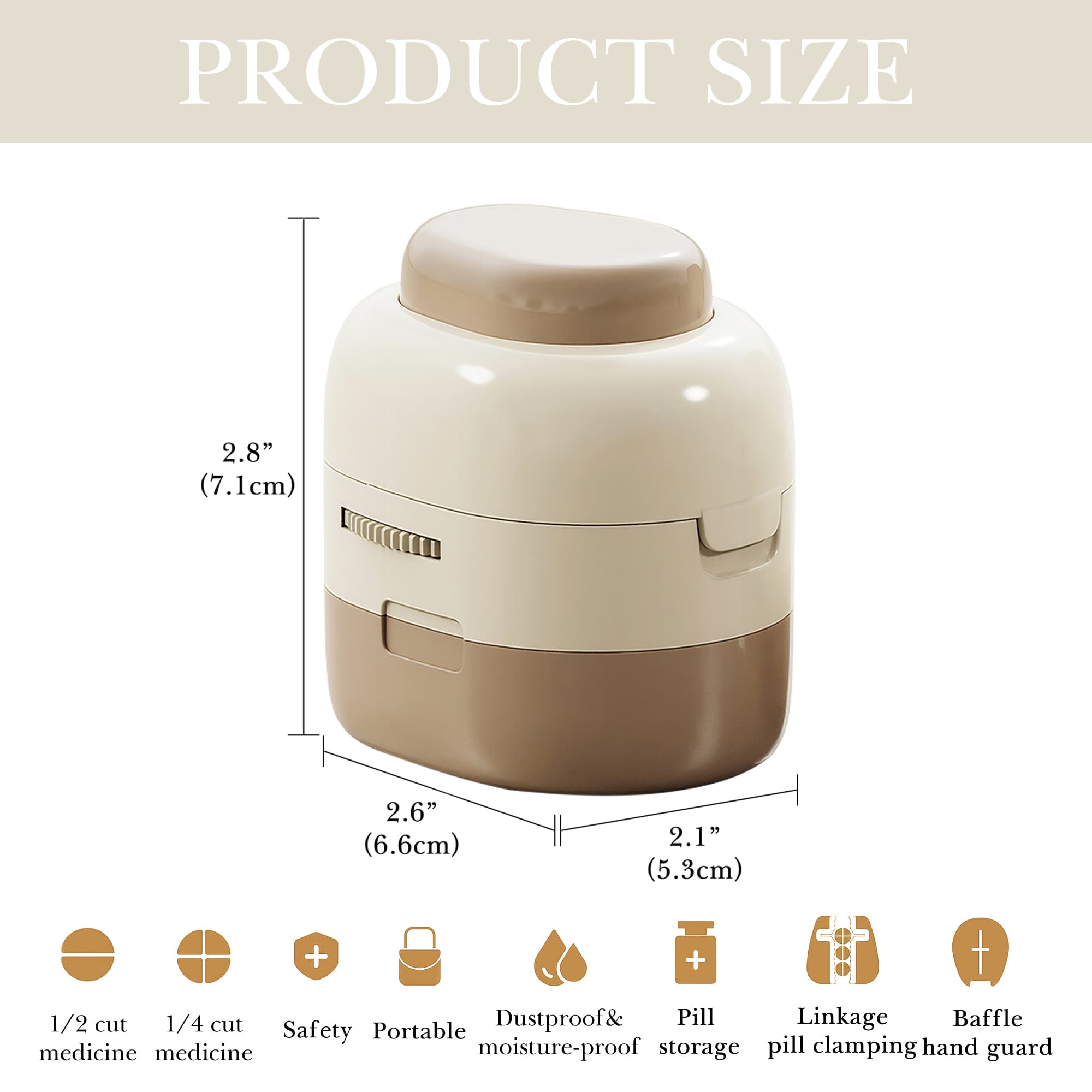 ReignSword 2-in-1 Pill Cutter with Medicine Box, 1/2 1/4 Adjustable Pill Crusher for Small, Large, and Tiny Pills, Travel Medicine Pills Splitter for Elderly & Pet (Cream White) - 1