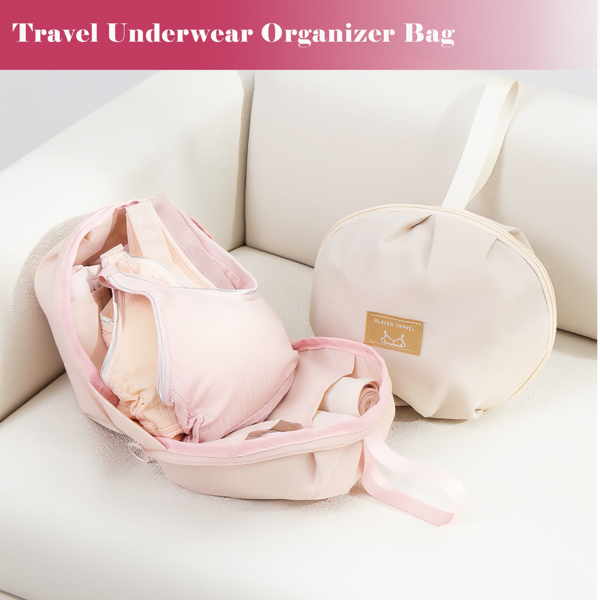 ReignSword Travel Underwear and Sock Organizer Bag, Portable Lightweight Packing Storage Bag for Women, Multiple Compartments and Pockets (Pink) - 4