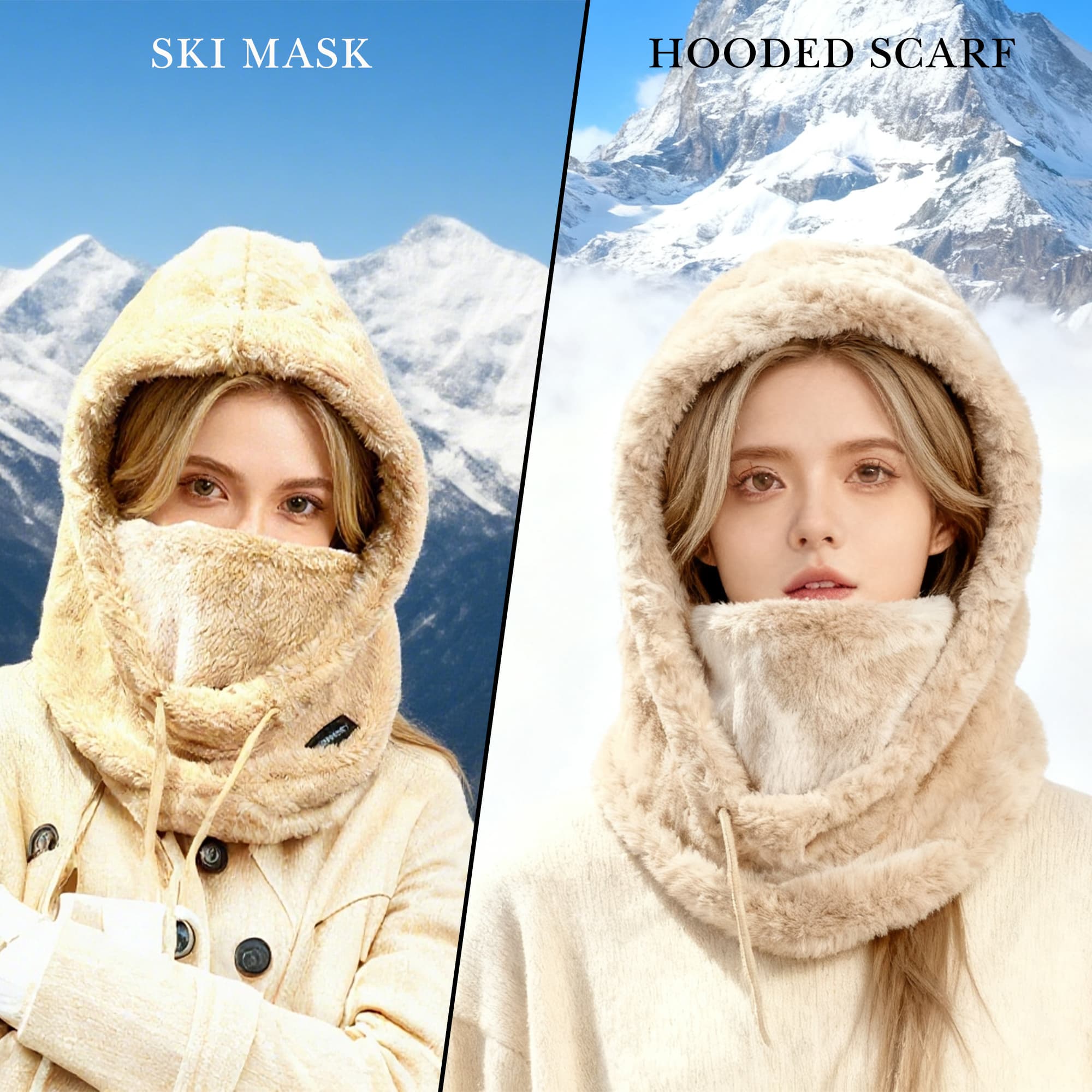 ReignSword Fleece Balaclava Face Mask, Winter Windproof Warm Ski Mask for Men Women, Adjustable Drawstring Cold Weather Face Cover for Skiing Snowboarding (Khaki) - 4