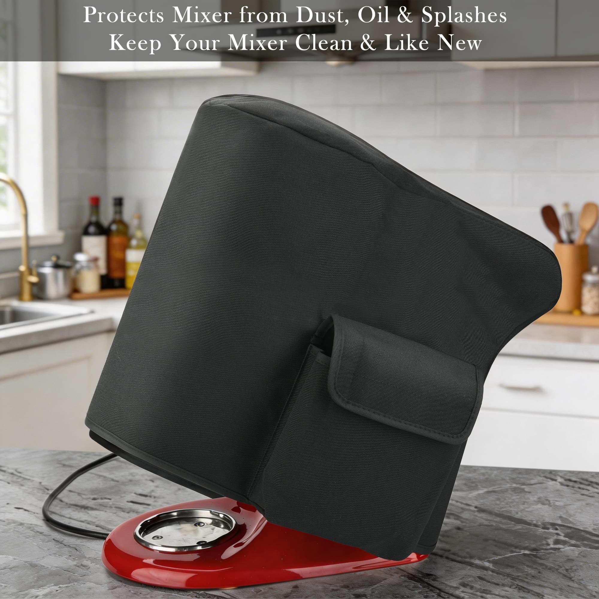 ReignSword Stand Mixer Cover Compatible with KitchenAid Artisan 5 Quart Tilt-Head Mixer, Nylon Dust Cover with Storage Pocket, Kitchen Appliance Protective Cover (Black) - 3