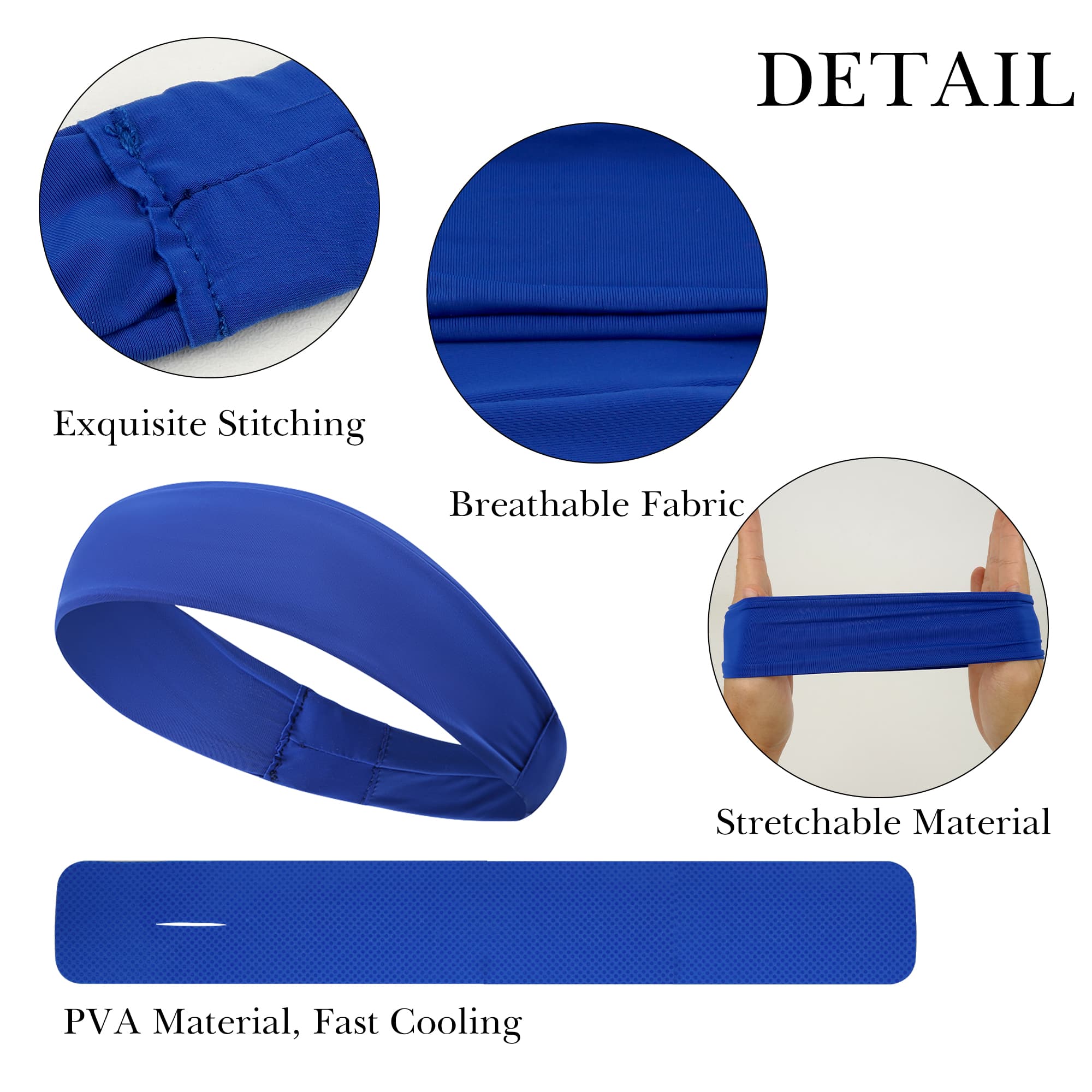 ReignSword Cooling Neck Wraps & Headbands Set of 2, Soft Breathable Cooling Towels 4" x 29" and Nylon Sweat Bands, Stay Cool Accessories for Tennis, Basketball, Running, Gym, Working Out (Blue) - 2
