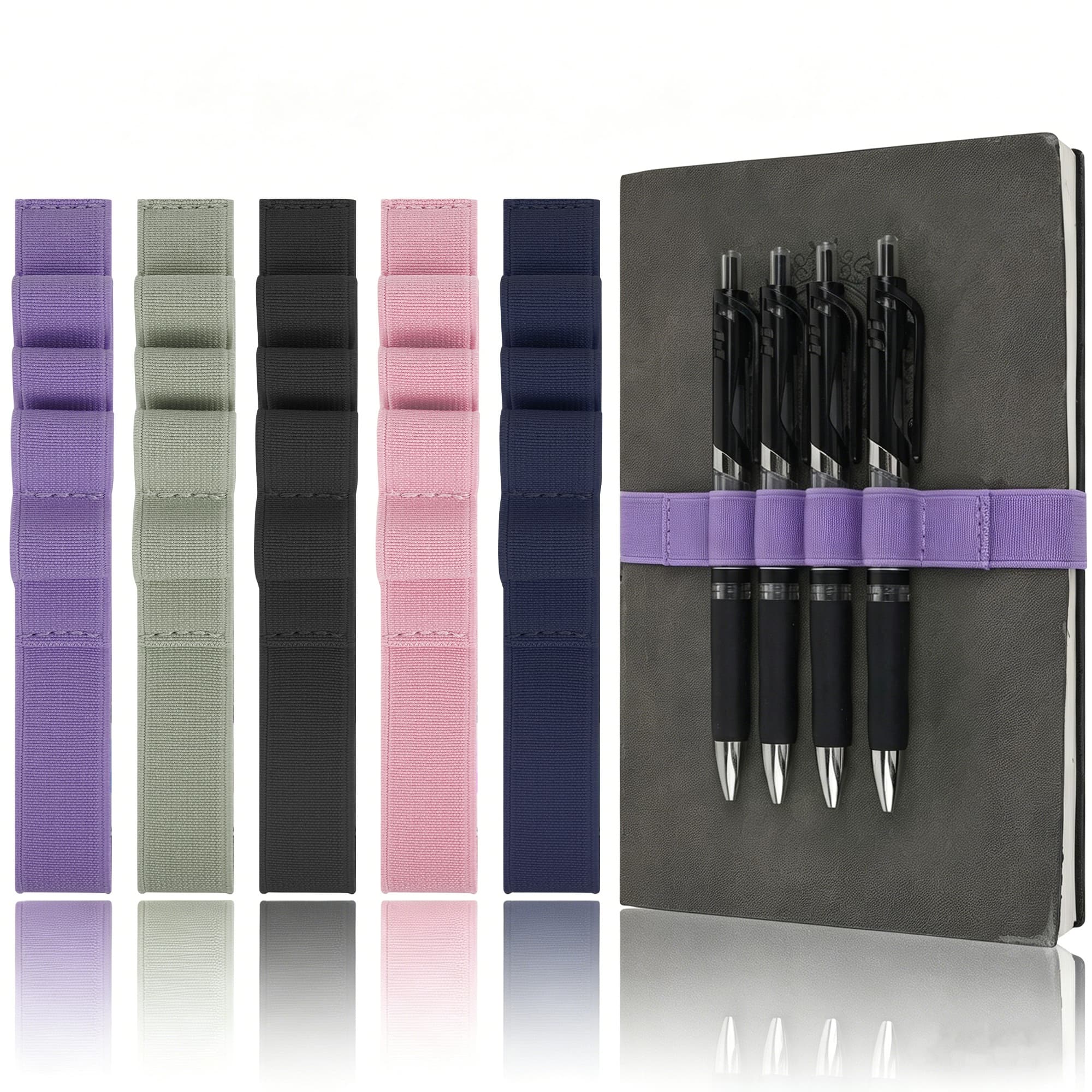 ReignSword Elastic Pen Holder for Notebook, 5 Pack Stretchy Pencil Holder Band, Adjustable Pen Loop Bookmark for Journals Planners Notebooks Office Supplies - 2